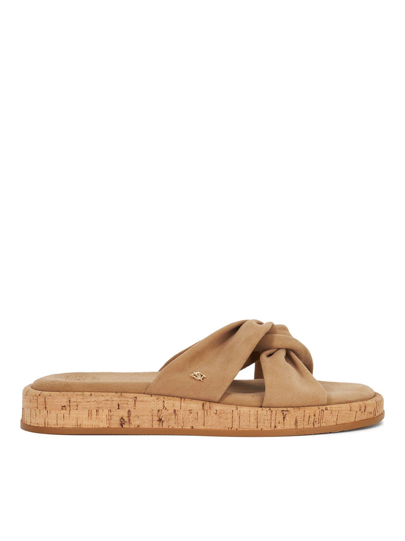 Dune London Lita Double Strap Leather Mule Sandal - Sand