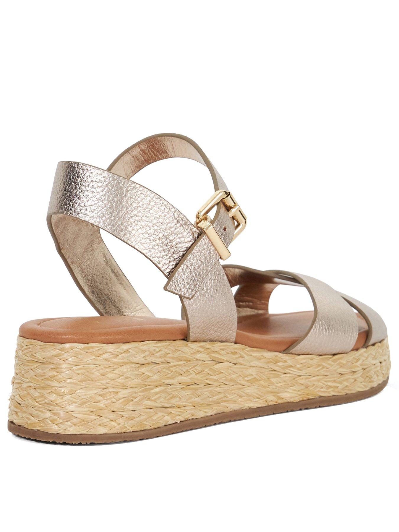  image of dune-london-wide-fit-littleton-leather-espadrille-sandal-gold
