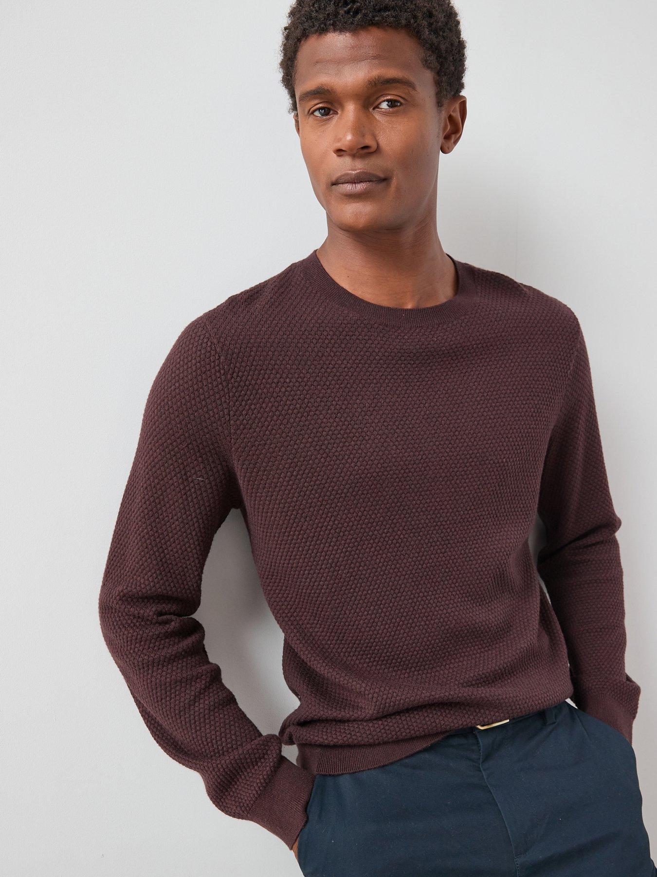 undefined Textured Crew Neck Jumper With Wool - Burgundy