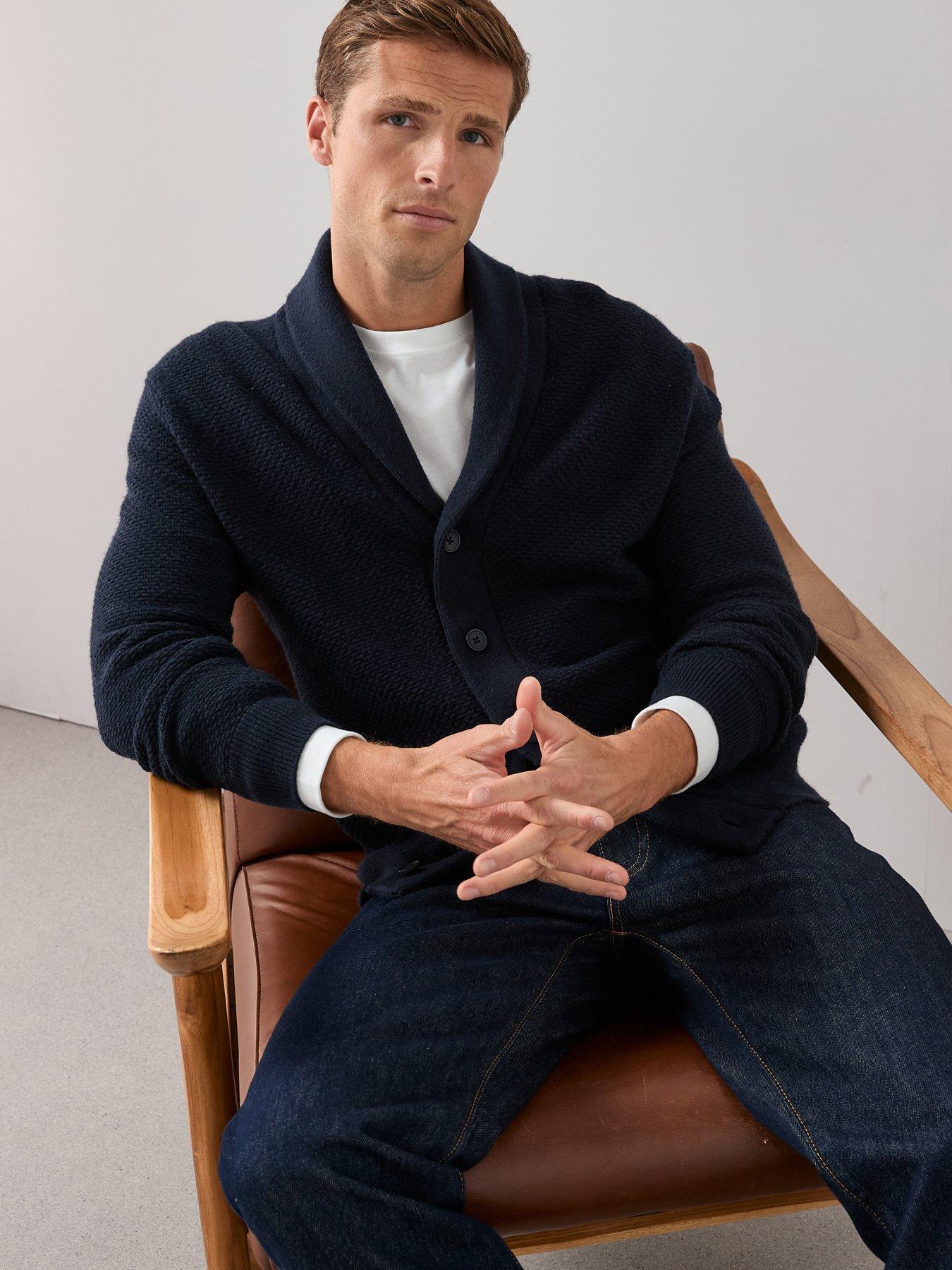 Image 4 of 6 of The Very Collection Chunky Textured Shawl Cardigan - Navy