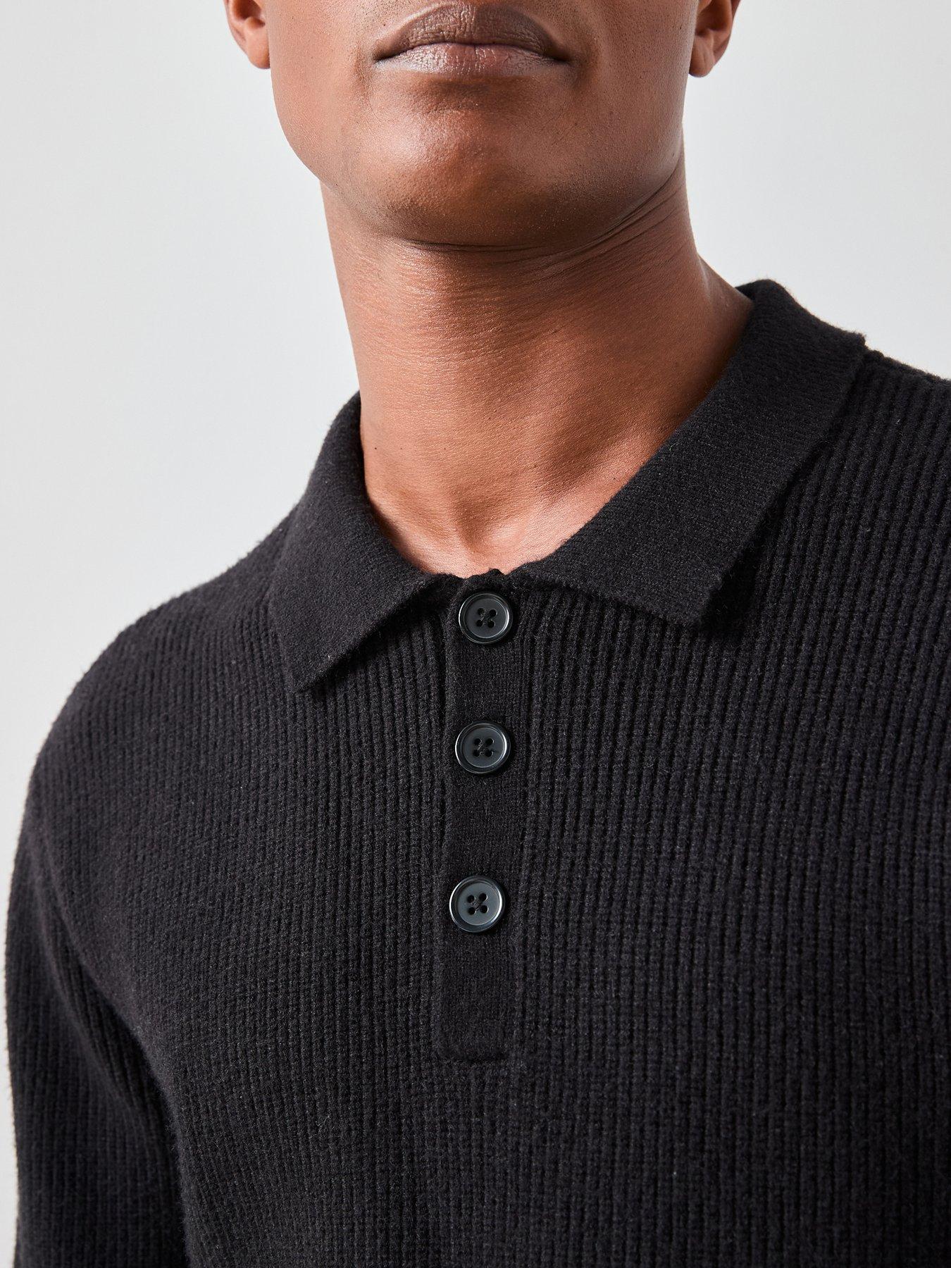 Image 4 of 6 of The Very Collection Chunky Soft Touch Knitted Polo - Black
