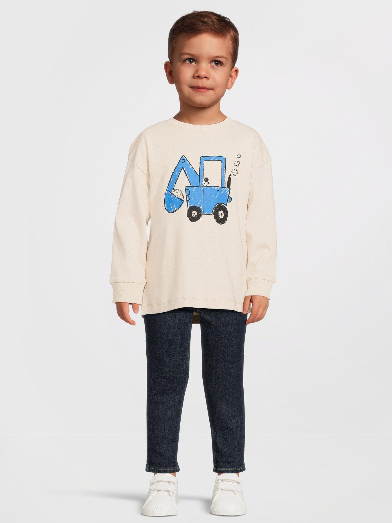 Mini V by Very Boys Long Sleeve Tractor Tshirt - Stone Beige