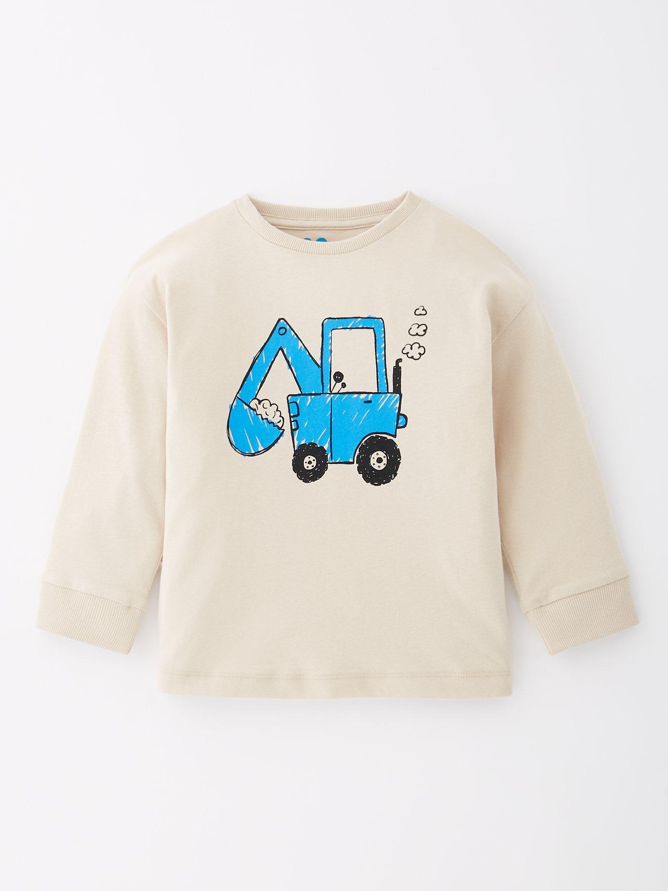 undefined Mini V By Very Boys Long Sleeve Tractor Tshirt - Stone Beige