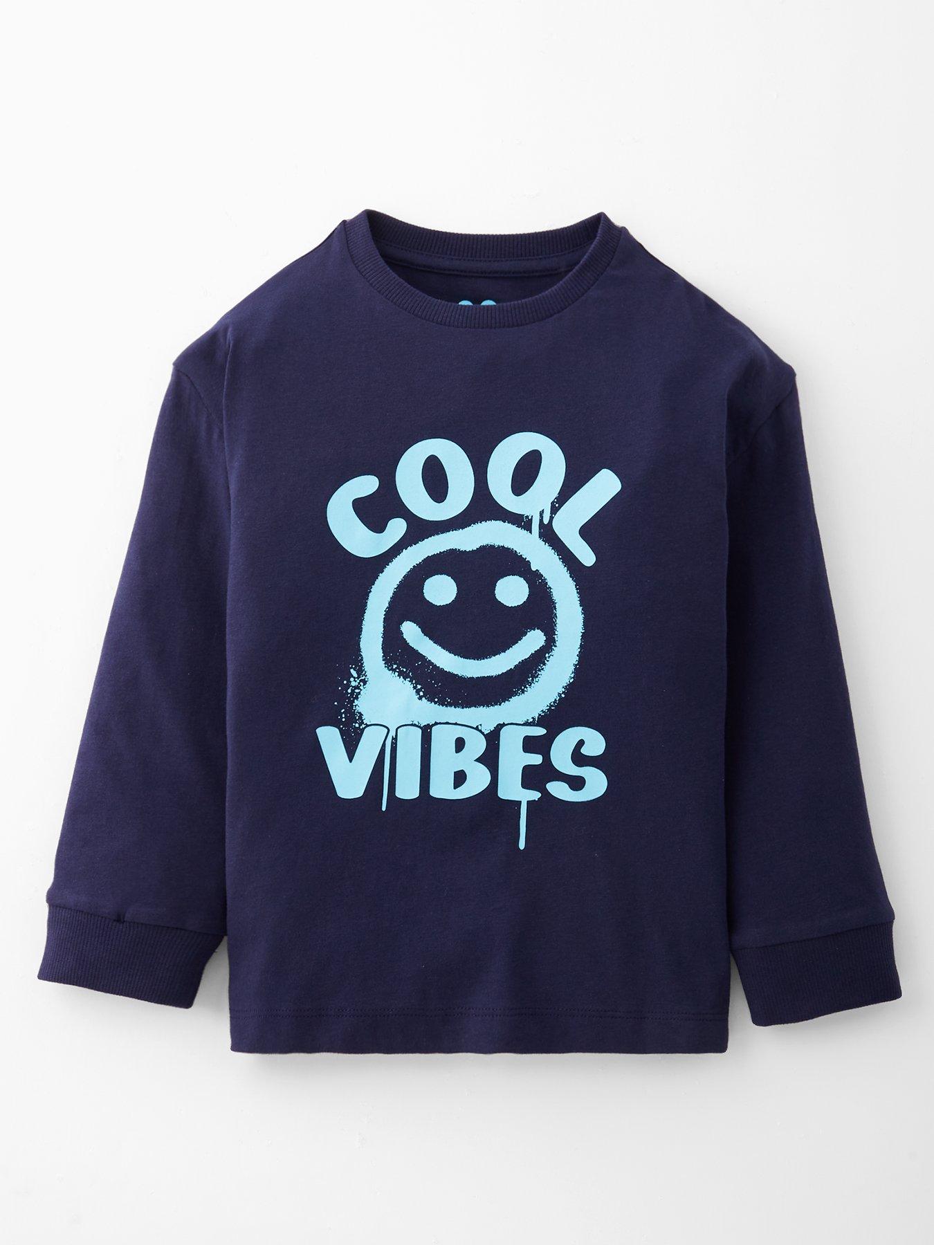 undefined Boys Long Sleeve Smiley Face T-shirt - Navy