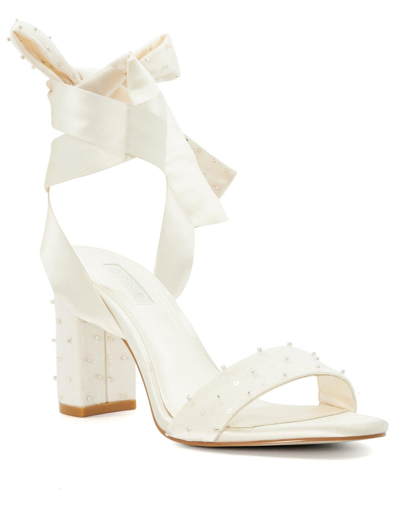  image of dune-london-melodies-bridal-ribbon-tie-block-heeled-sandals-ivory