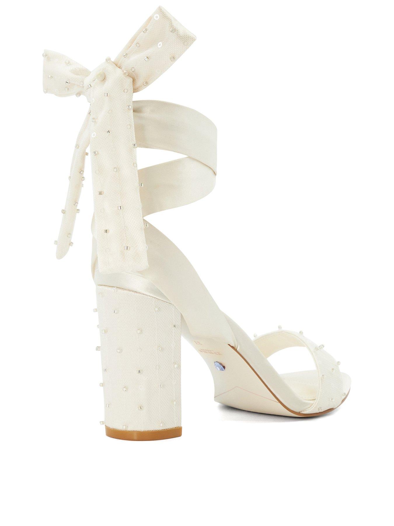  image of dune-london-melodies-bridal-ribbon-tie-block-heeled-sandals-ivory