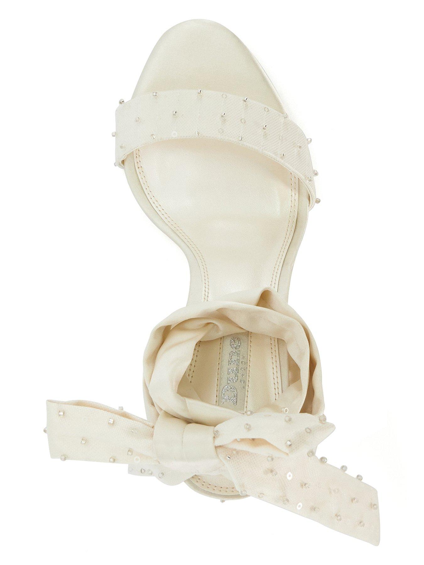  image of dune-london-melodies-bridal-ribbon-tie-block-heeled-sandals-ivory