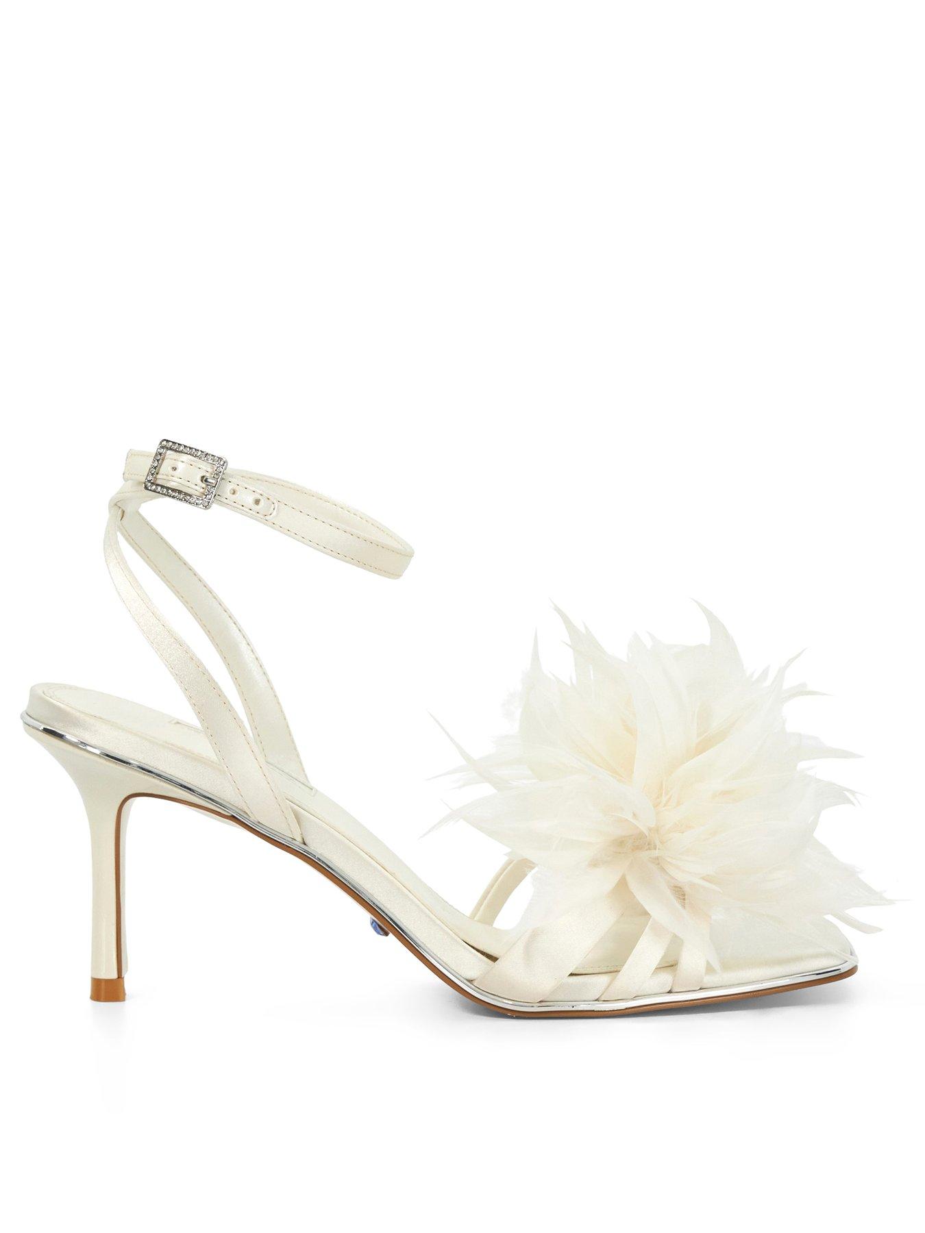 Dune London Mylove Bridal Fluffy Heeled Sandals - Ivory Satin