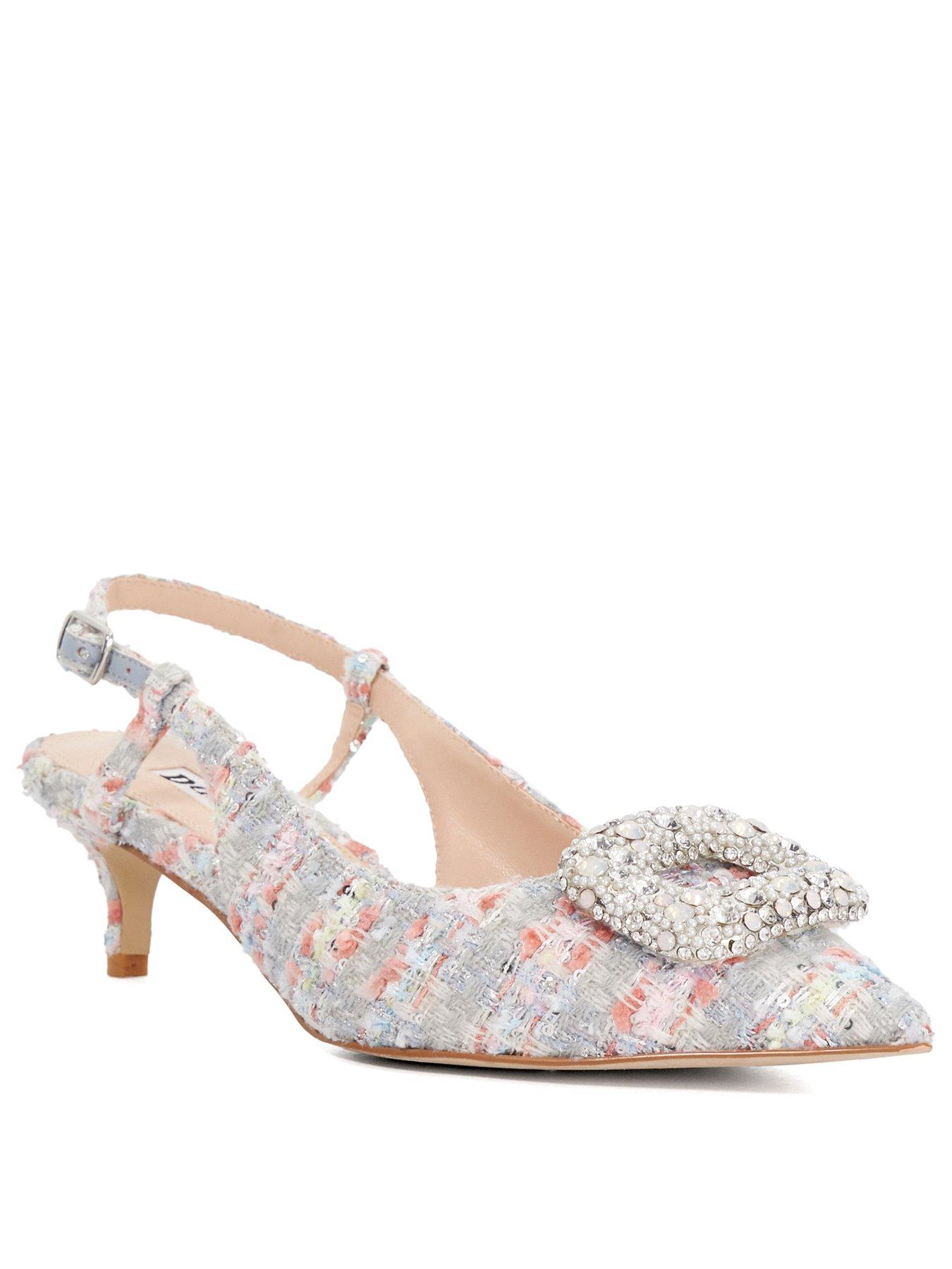  image of dune-london-centrepiece-boucle-brooch-detail-kitten-heel-sling-back-grey