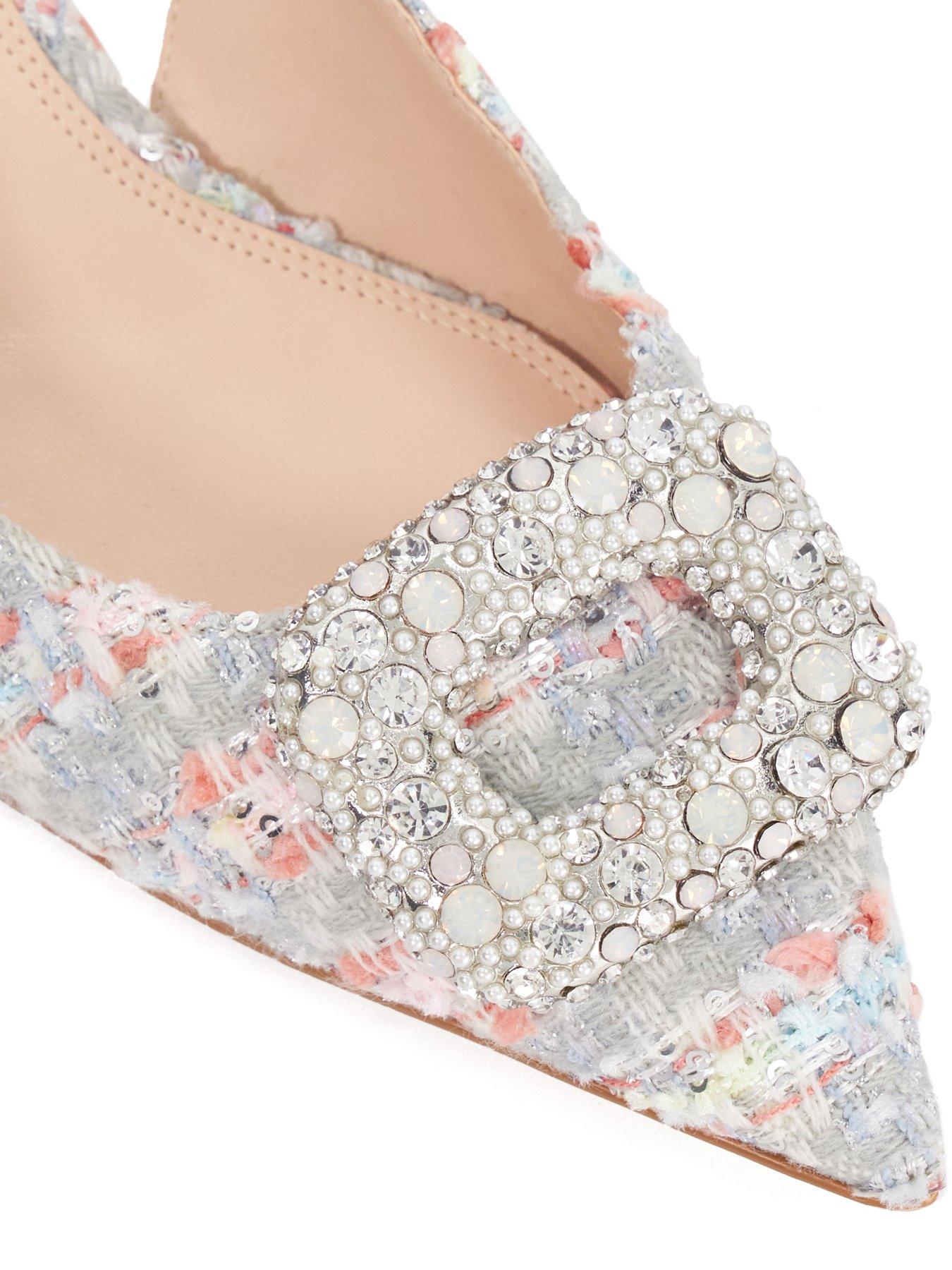  image of dune-london-centrepiece-boucle-brooch-detail-kitten-heel-sling-back-grey