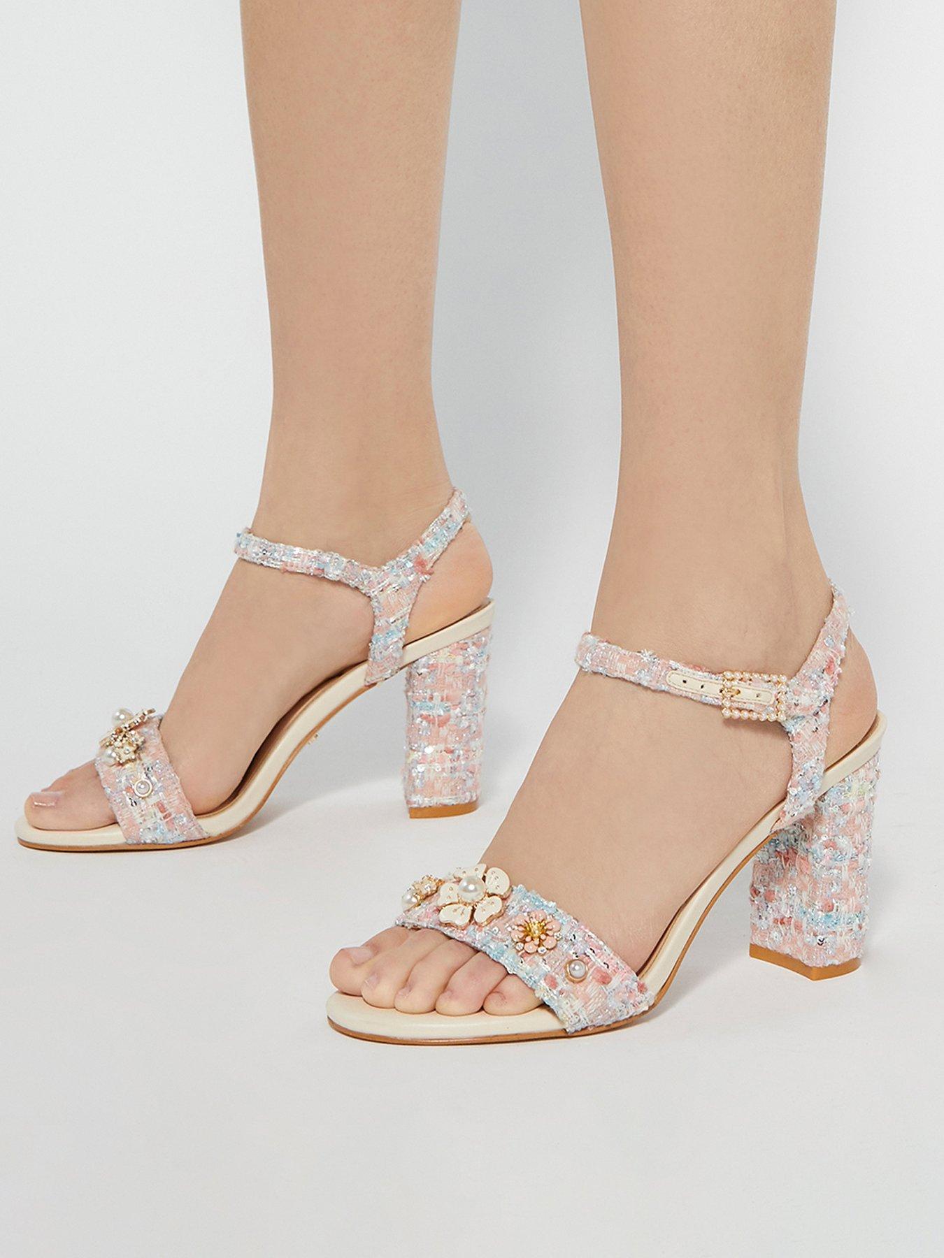 Dune London Mention Floral Detail Block Heeled Sandals Pink