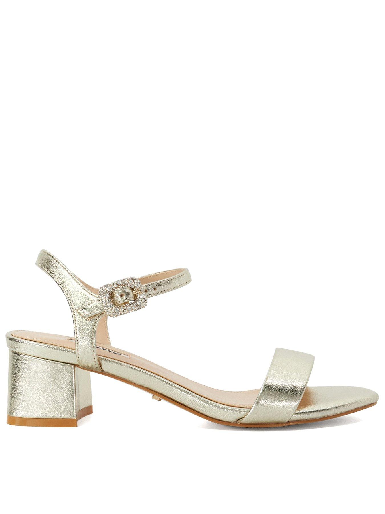 Dune London Measure Leather Block Heel Sandals Gold Littlewoods