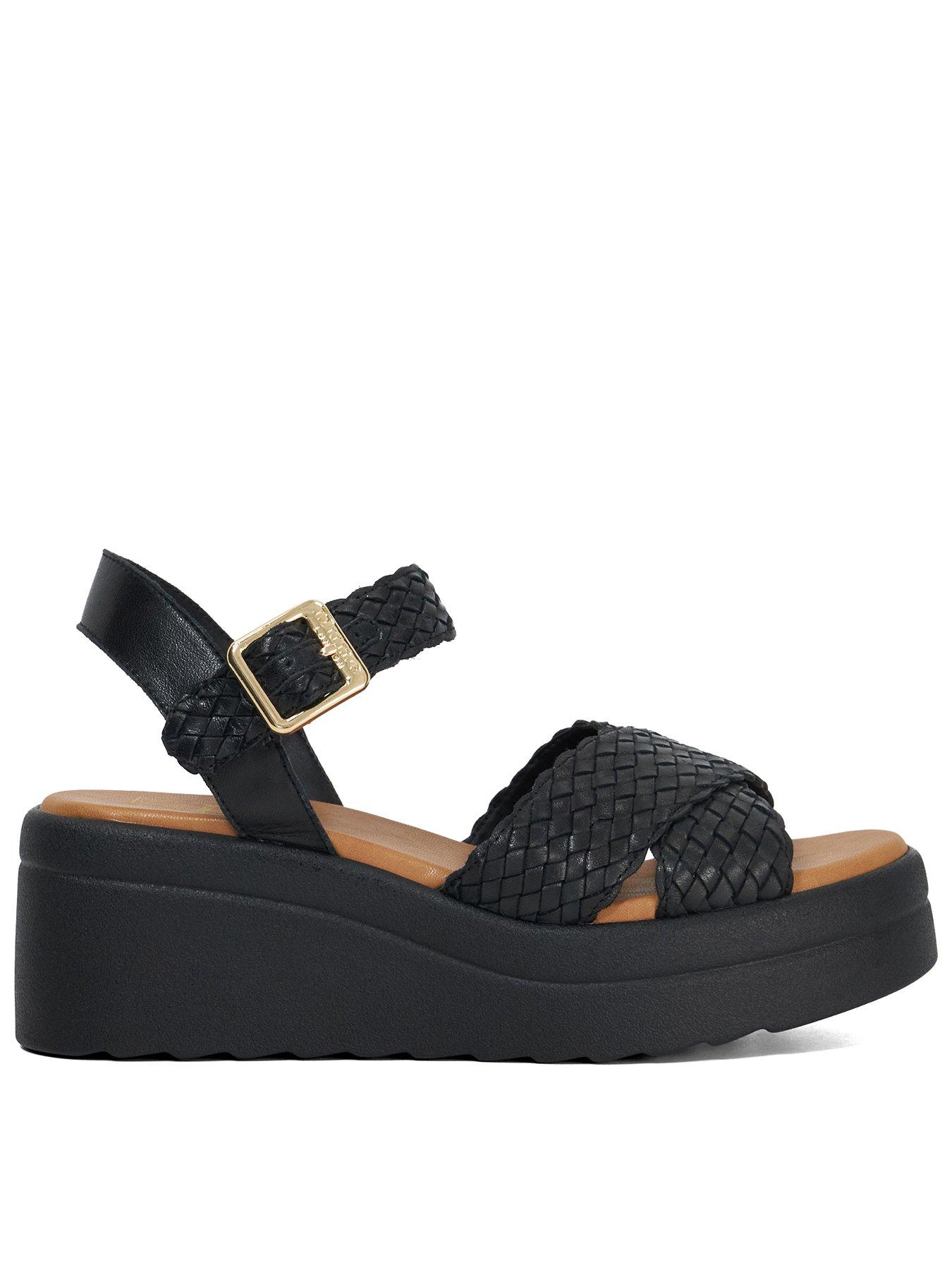 Dune London Kinleys Leather Wedge Sandals - Black