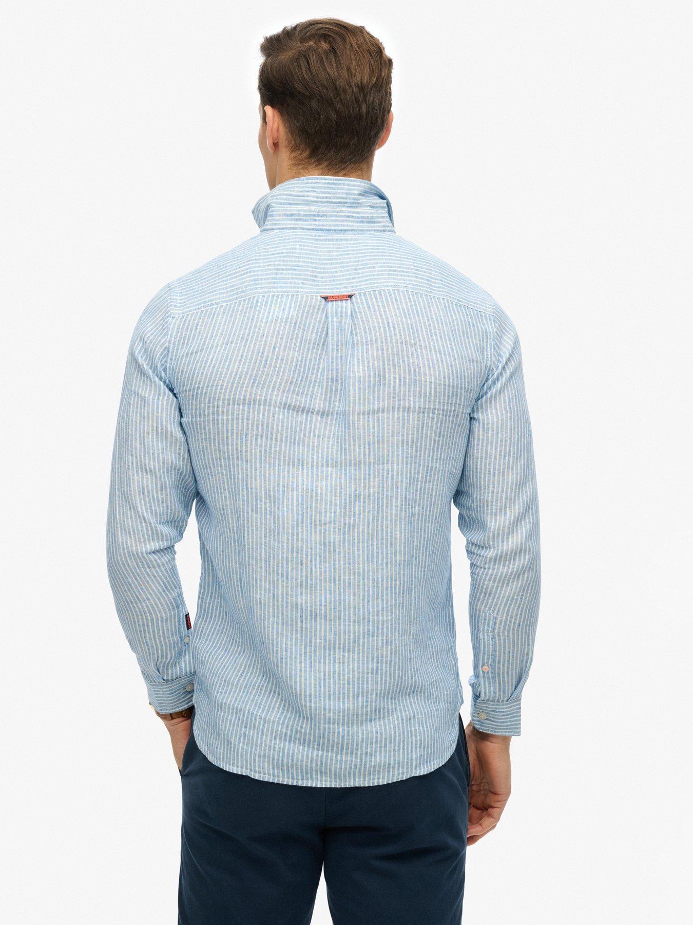  image of superdry-vacation-long-sleeve-linen-shirt-blue