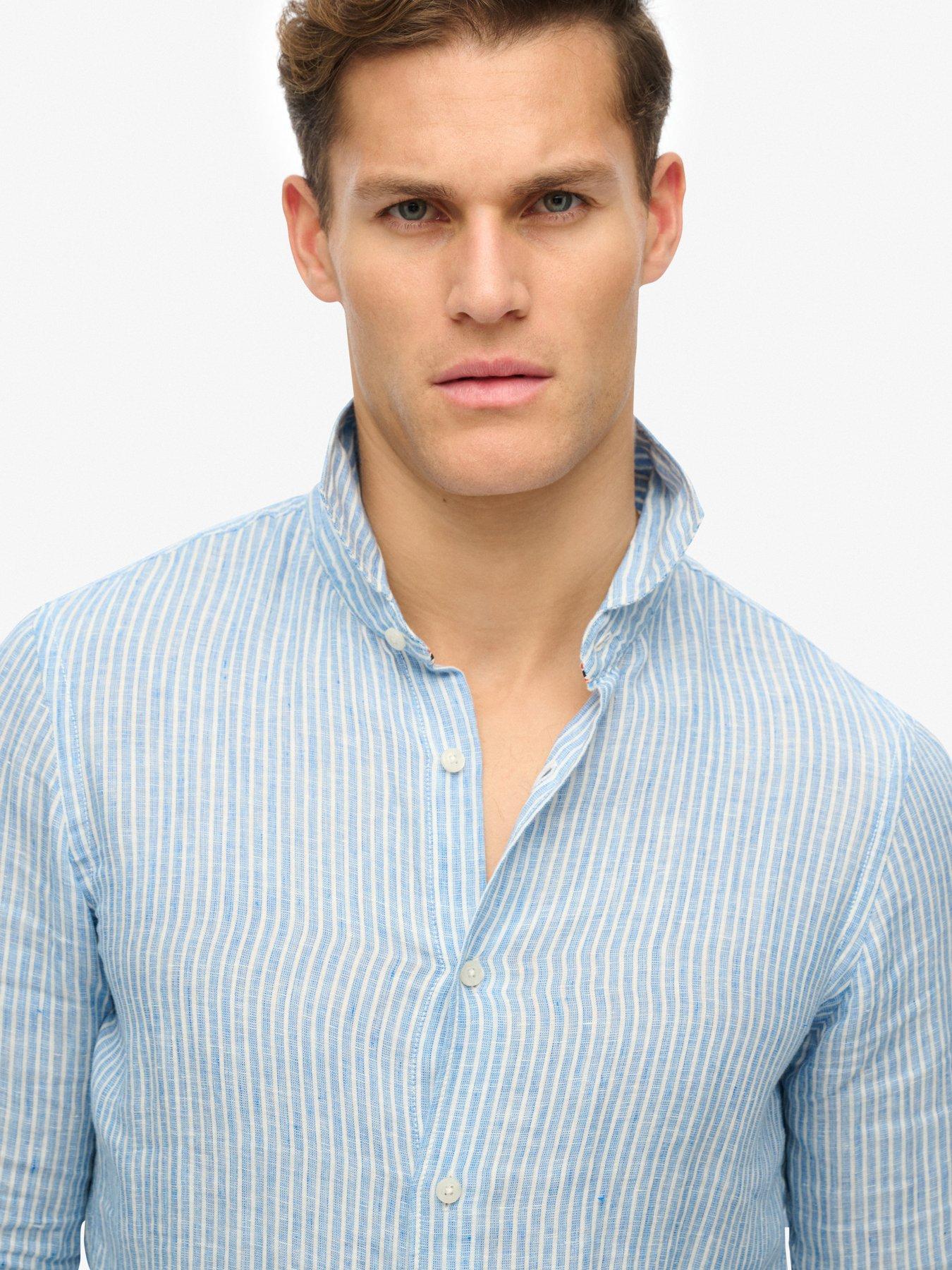  image of superdry-vacation-long-sleeve-linen-shirt-blue