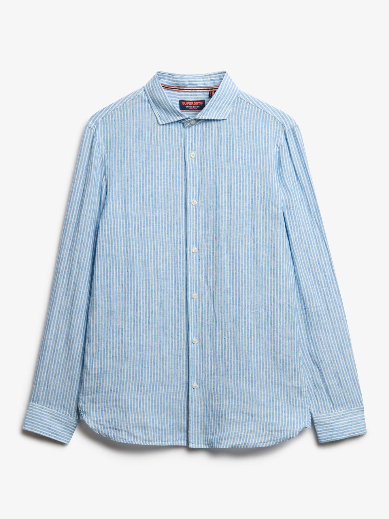  image of superdry-vacation-long-sleeve-linen-shirt-blue