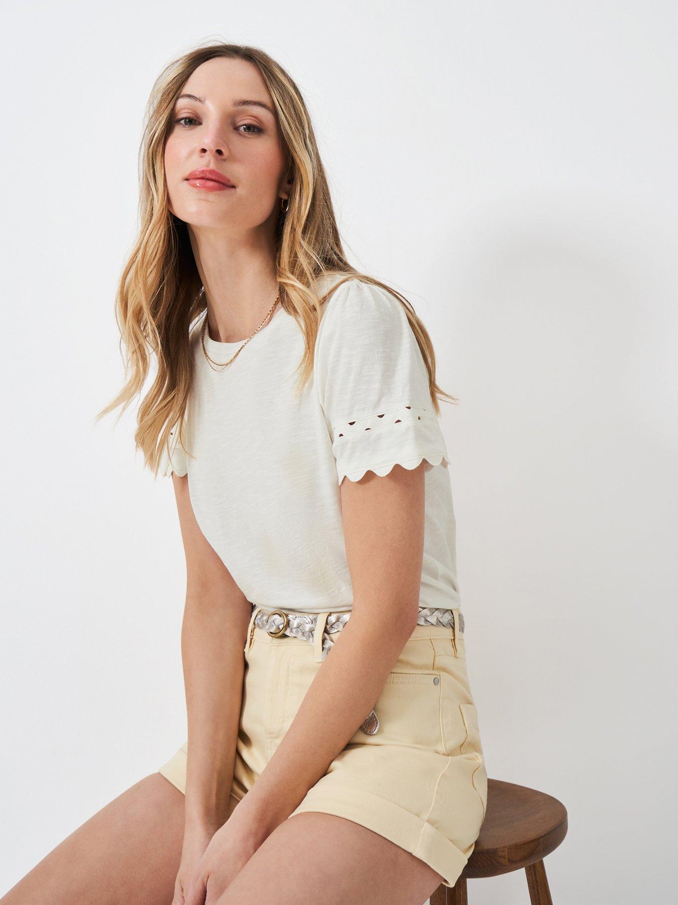  image of crew-clothing-sleeve-detail-neck-top-white