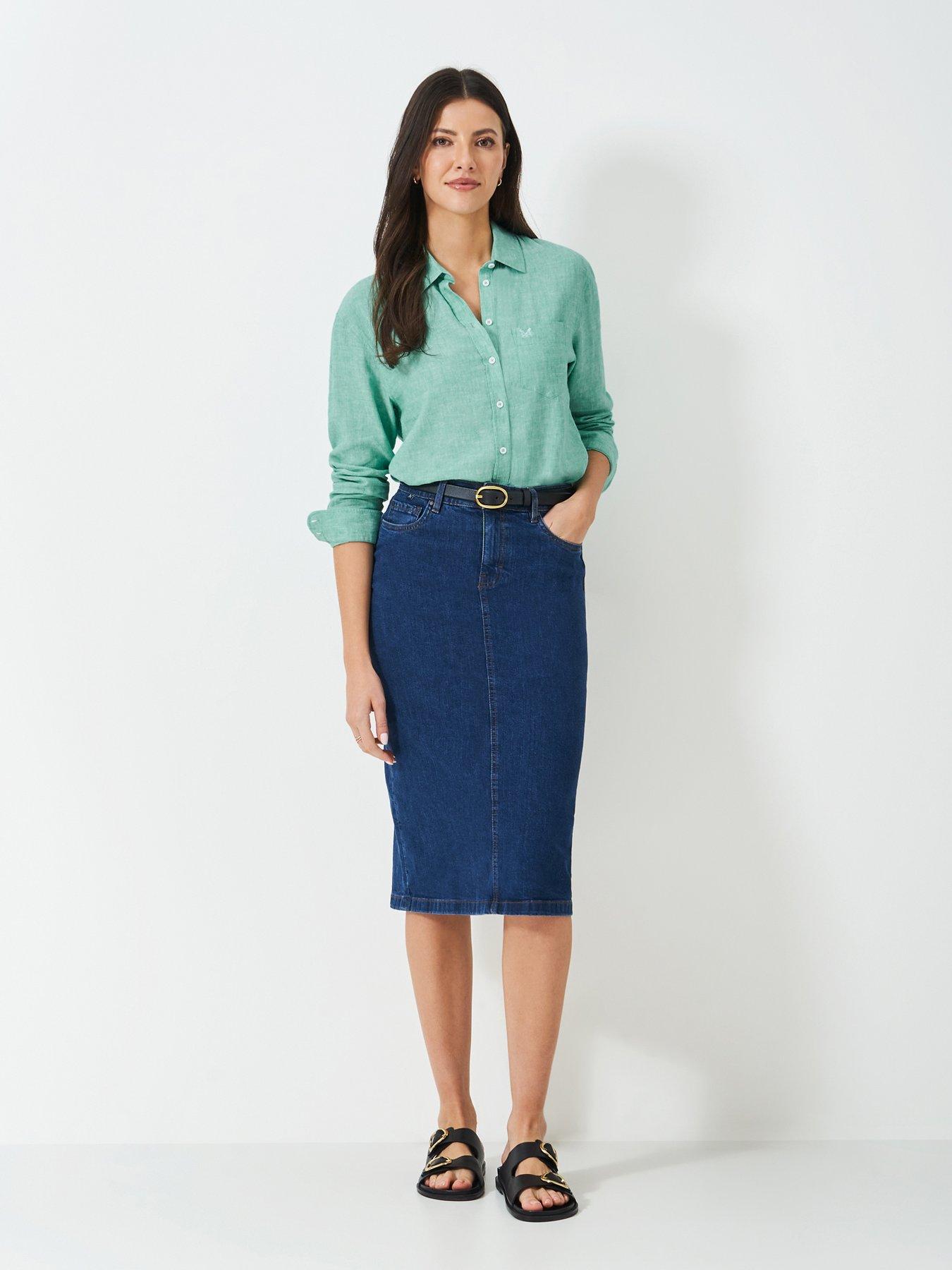  image of crew-clothing-linen-blend-shirt-blue