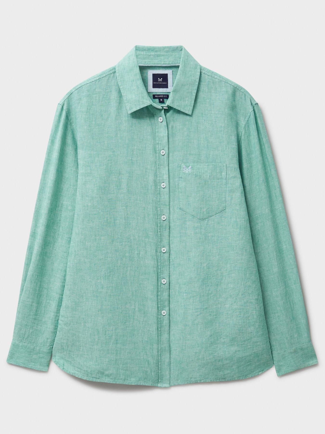  image of crew-clothing-linen-blend-shirt-blue
