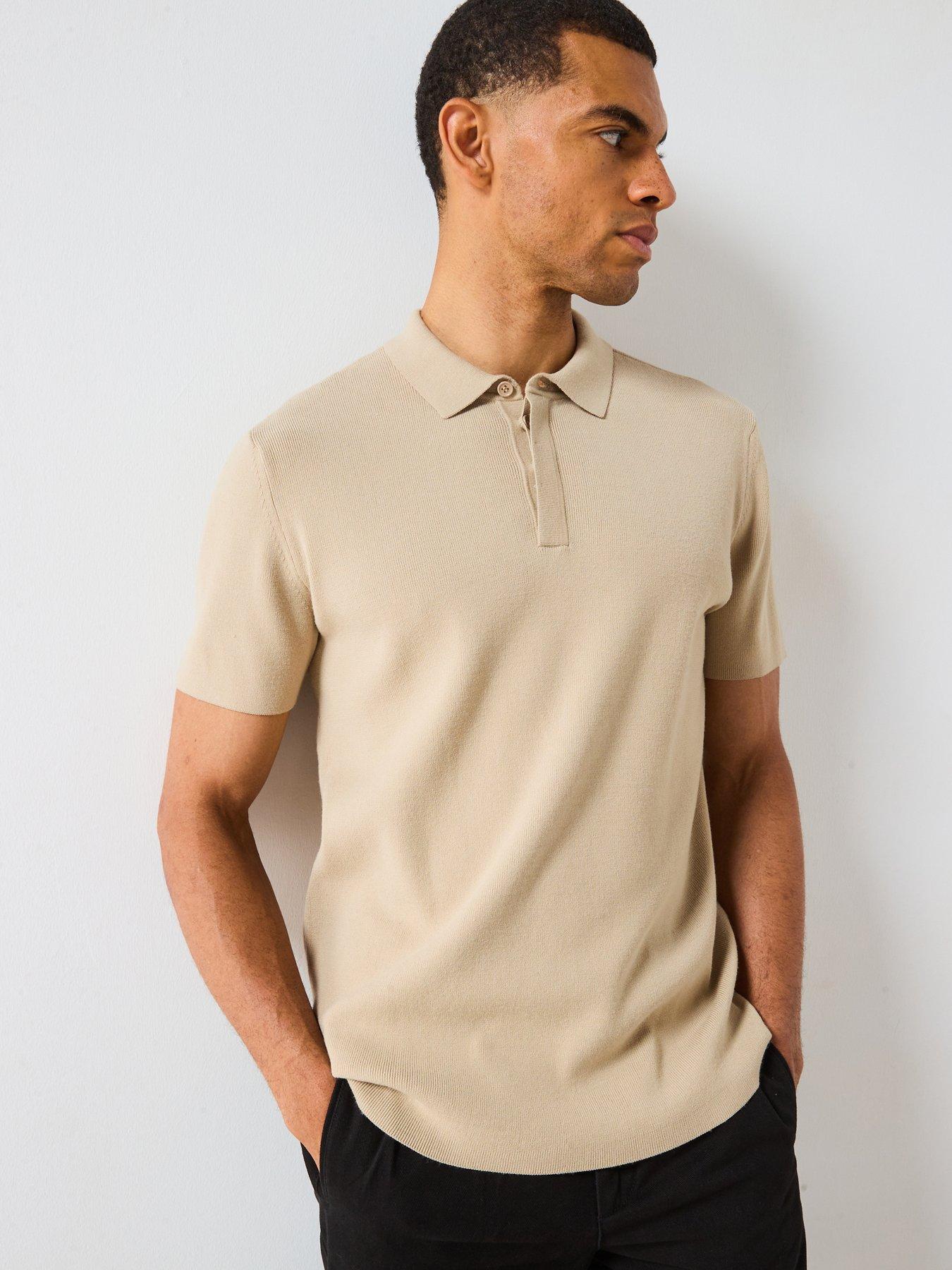 front image of very-man-knitted-rib-short-sleeve-polo-stone