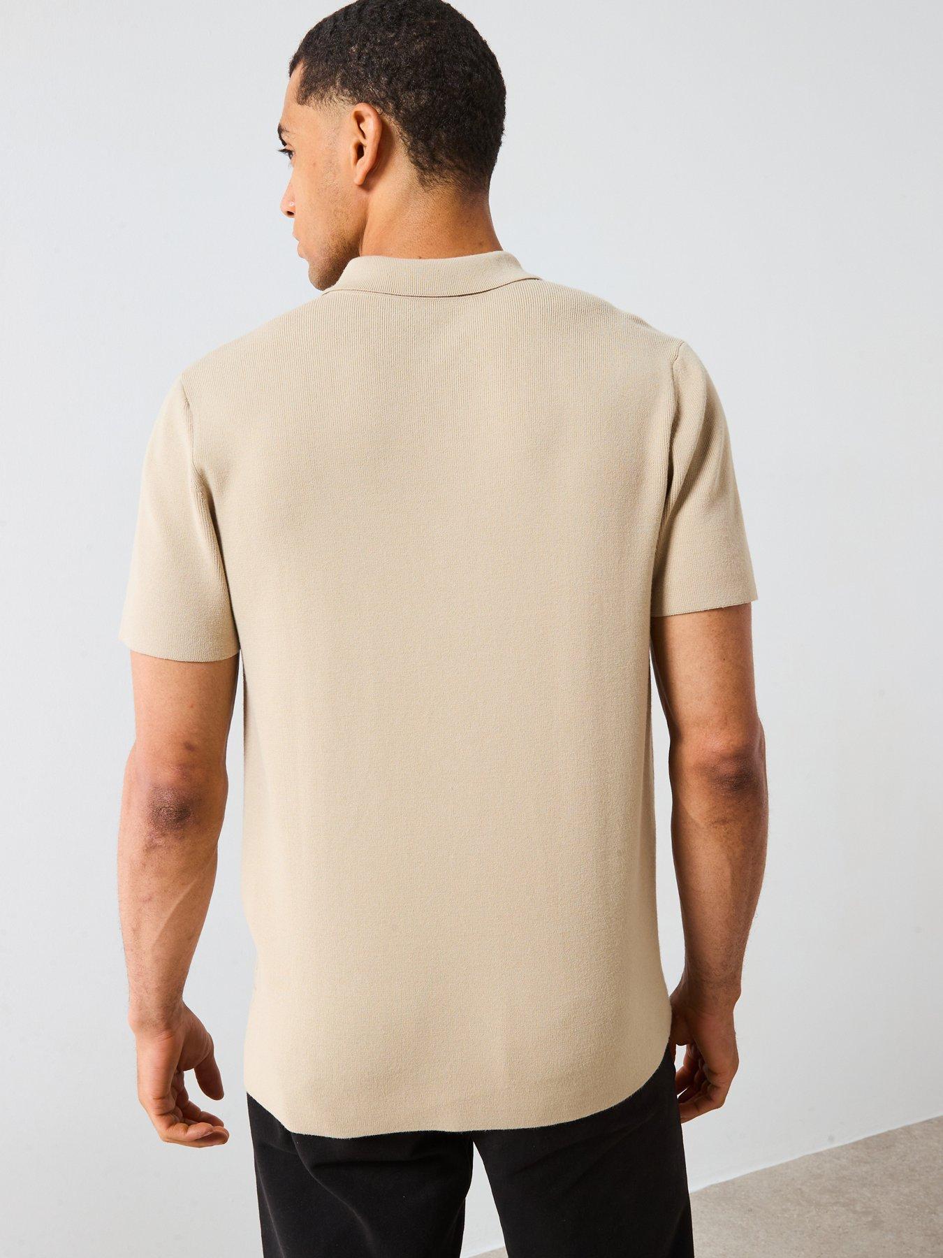  image of very-man-knitted-rib-short-sleeve-polo-stone