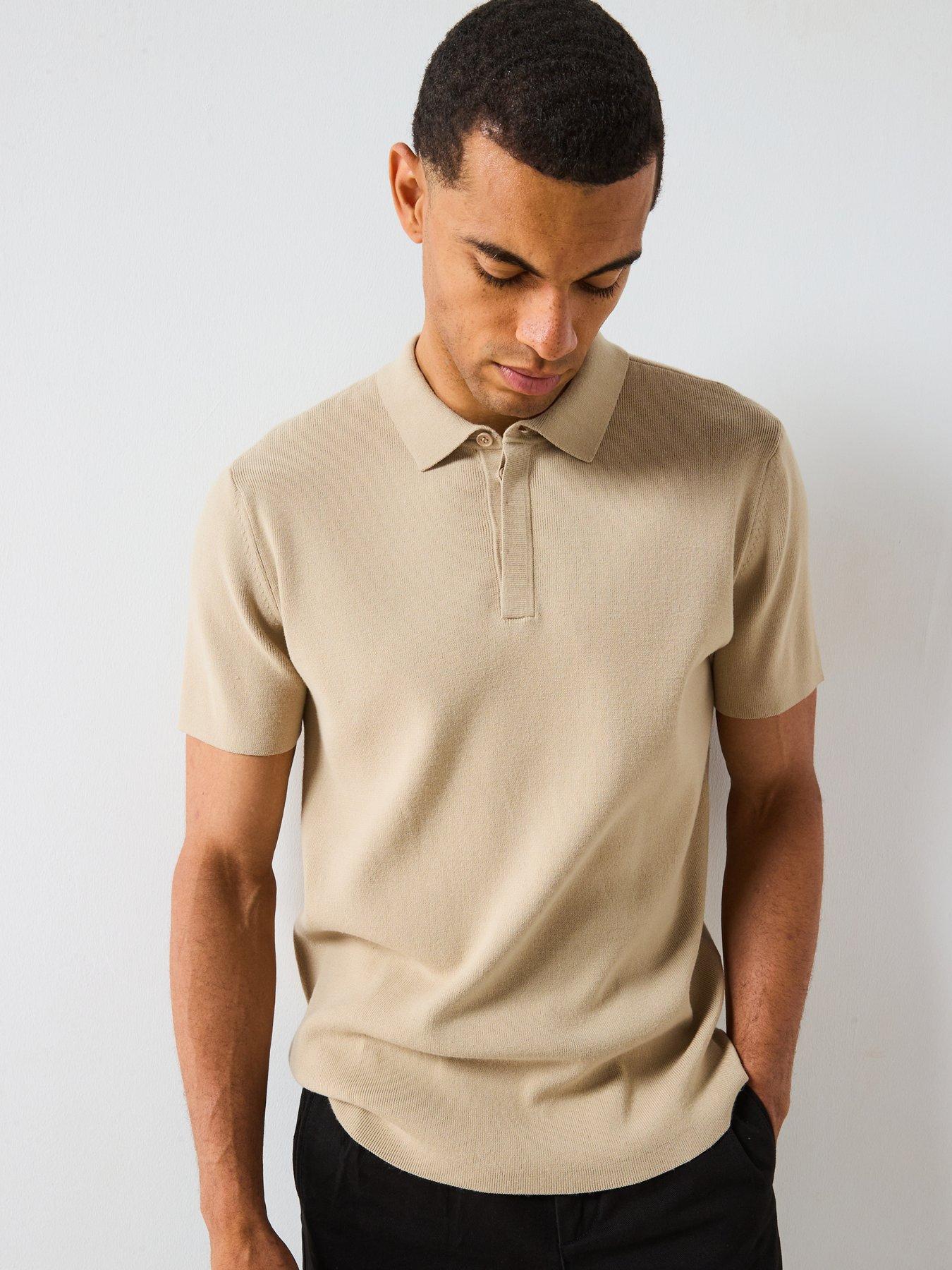  image of very-man-knitted-rib-short-sleeve-polo-stone