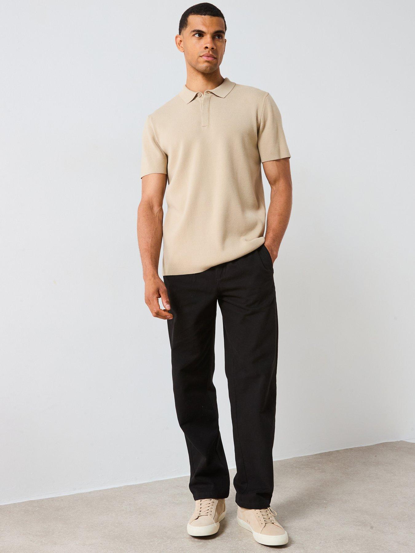 image of very-man-knitted-rib-short-sleeve-polo-stone