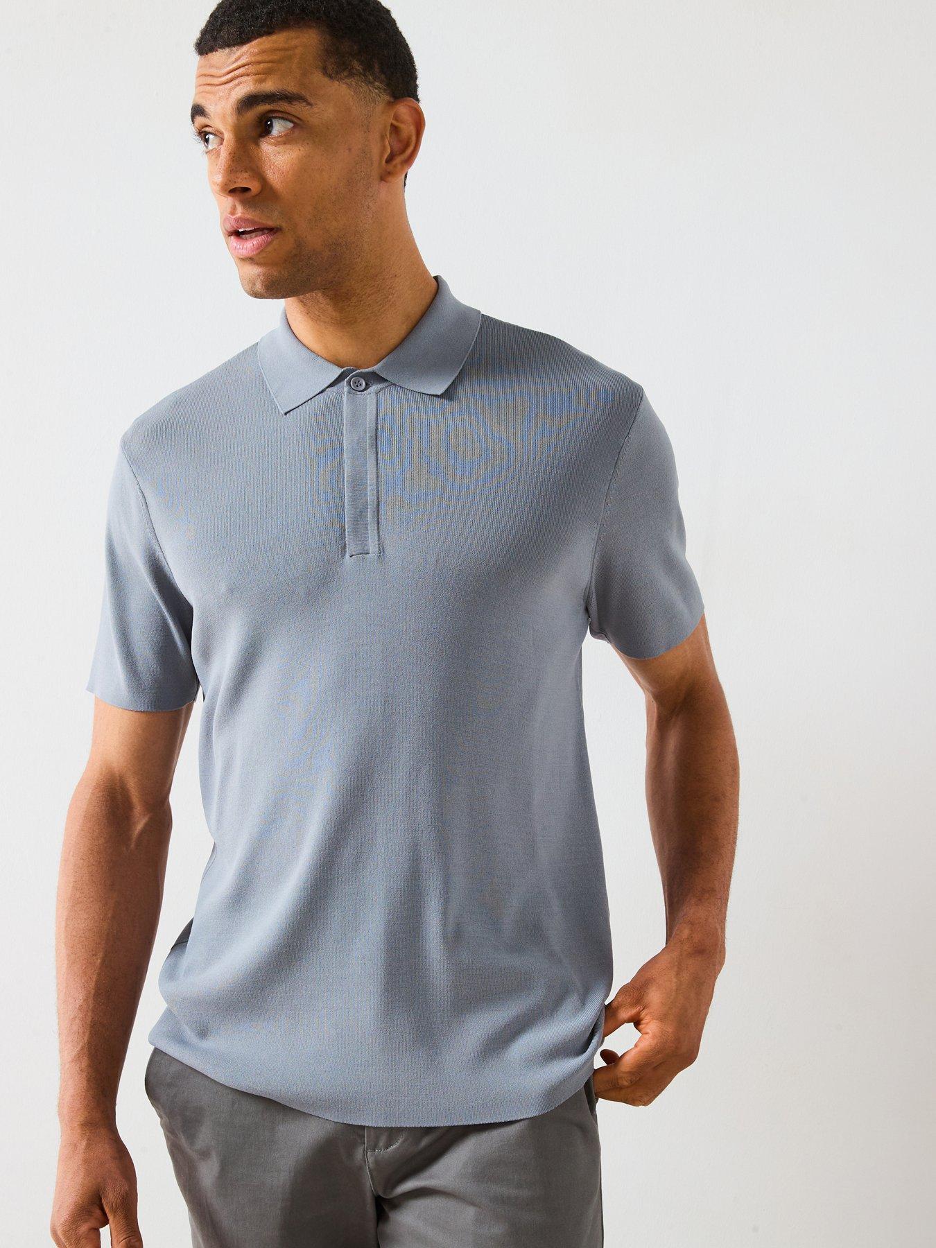 undefined Knitted Rib Short Sleeve Polo Top - Light Blue