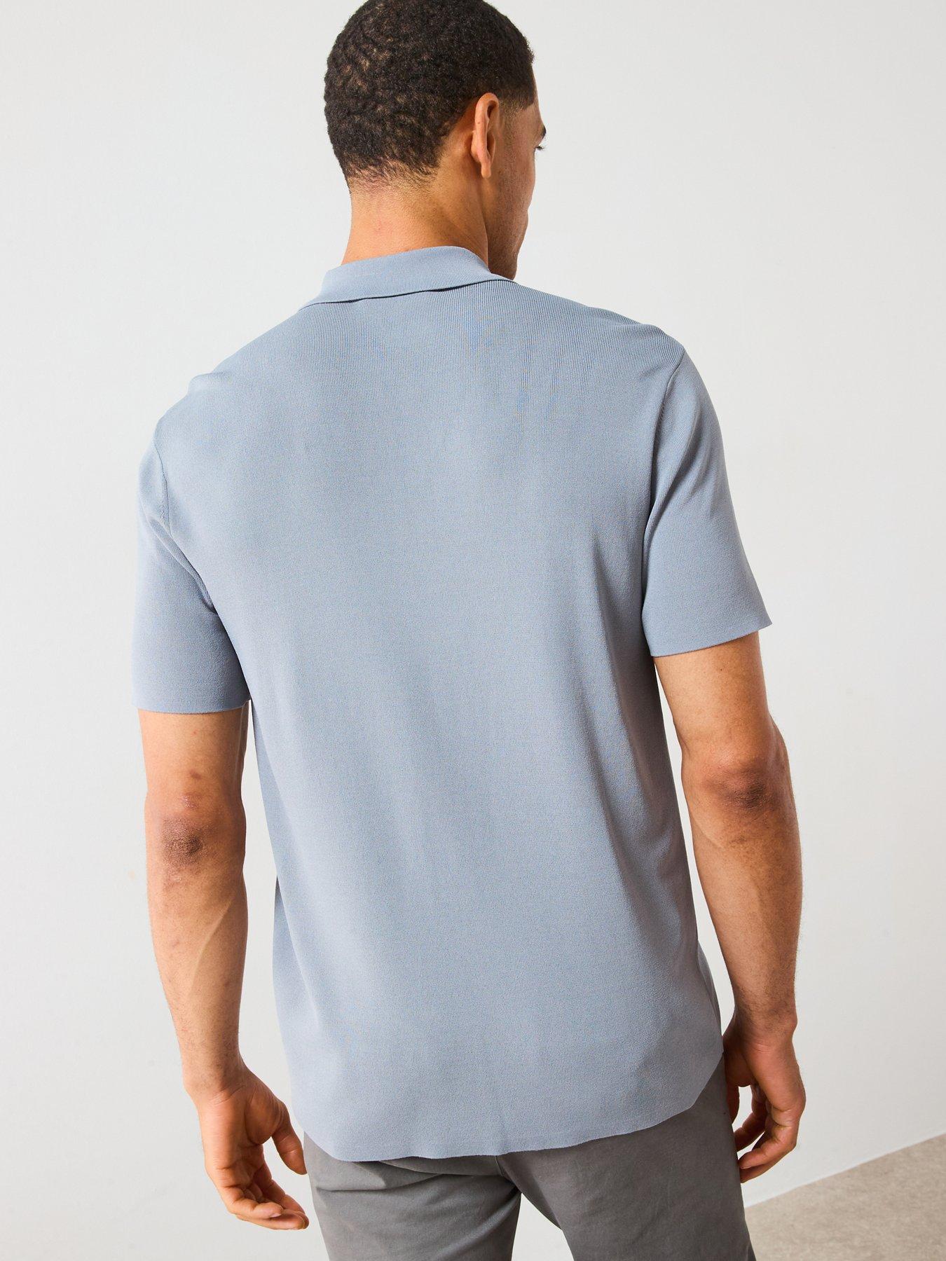 Image 2 of 6 of Very Man Knitted Rib Short Sleeve Polo Top - Light Blue