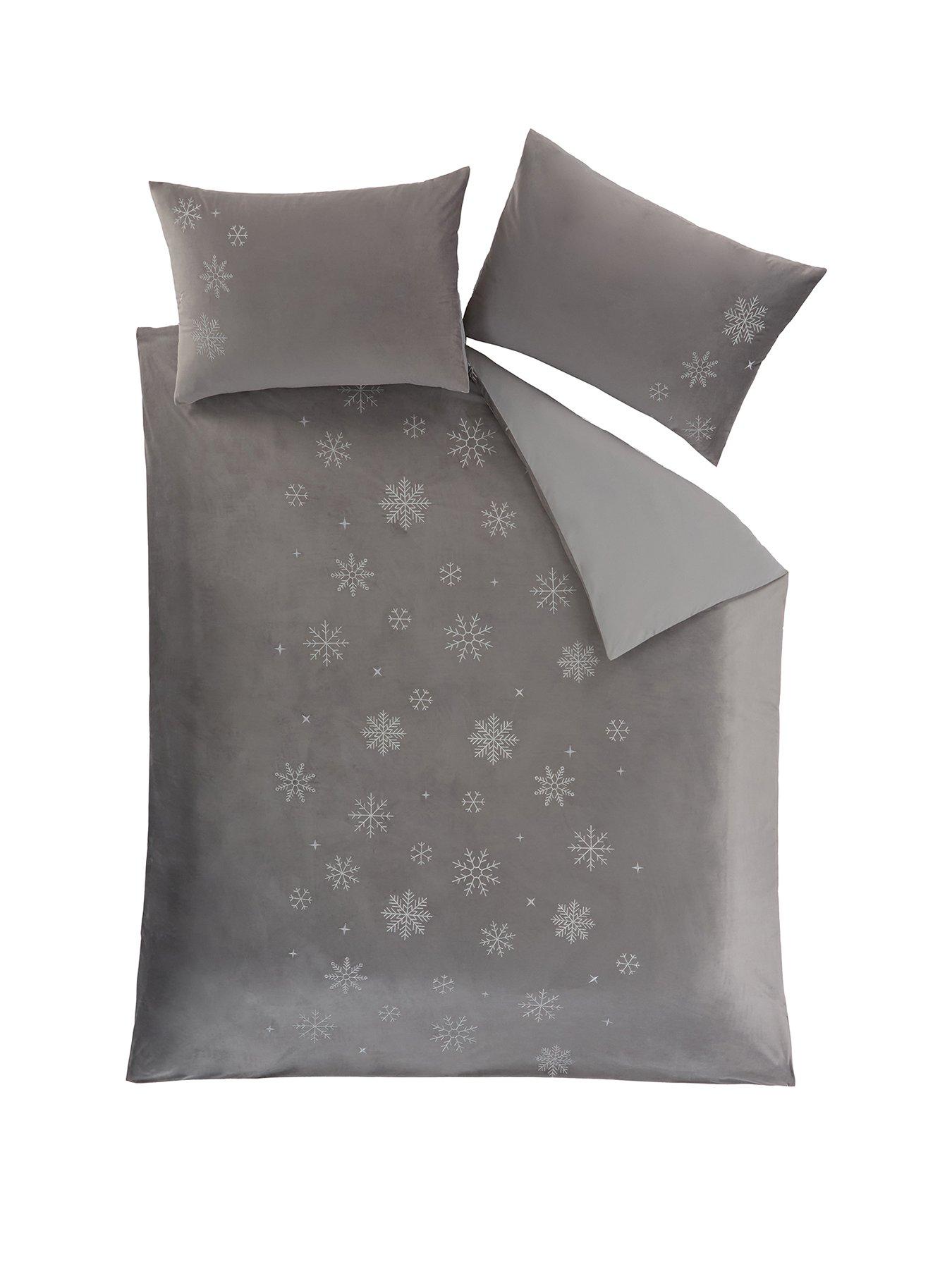  image of very-home-snowflake-embroidered-velvet-duvet-covernbspset-silver