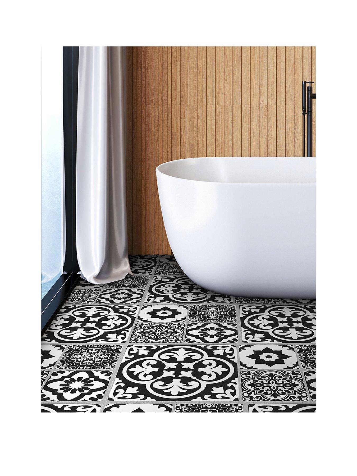 Floor Pops Pack of 6 Valencia Charcoal Peel  &  Stick Floor Tiles
