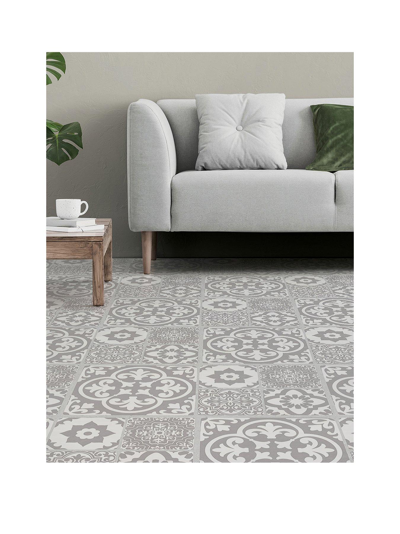 Floor Pops Pack of 6 Valencia Grey Peel  &  Stick Floor Tiles