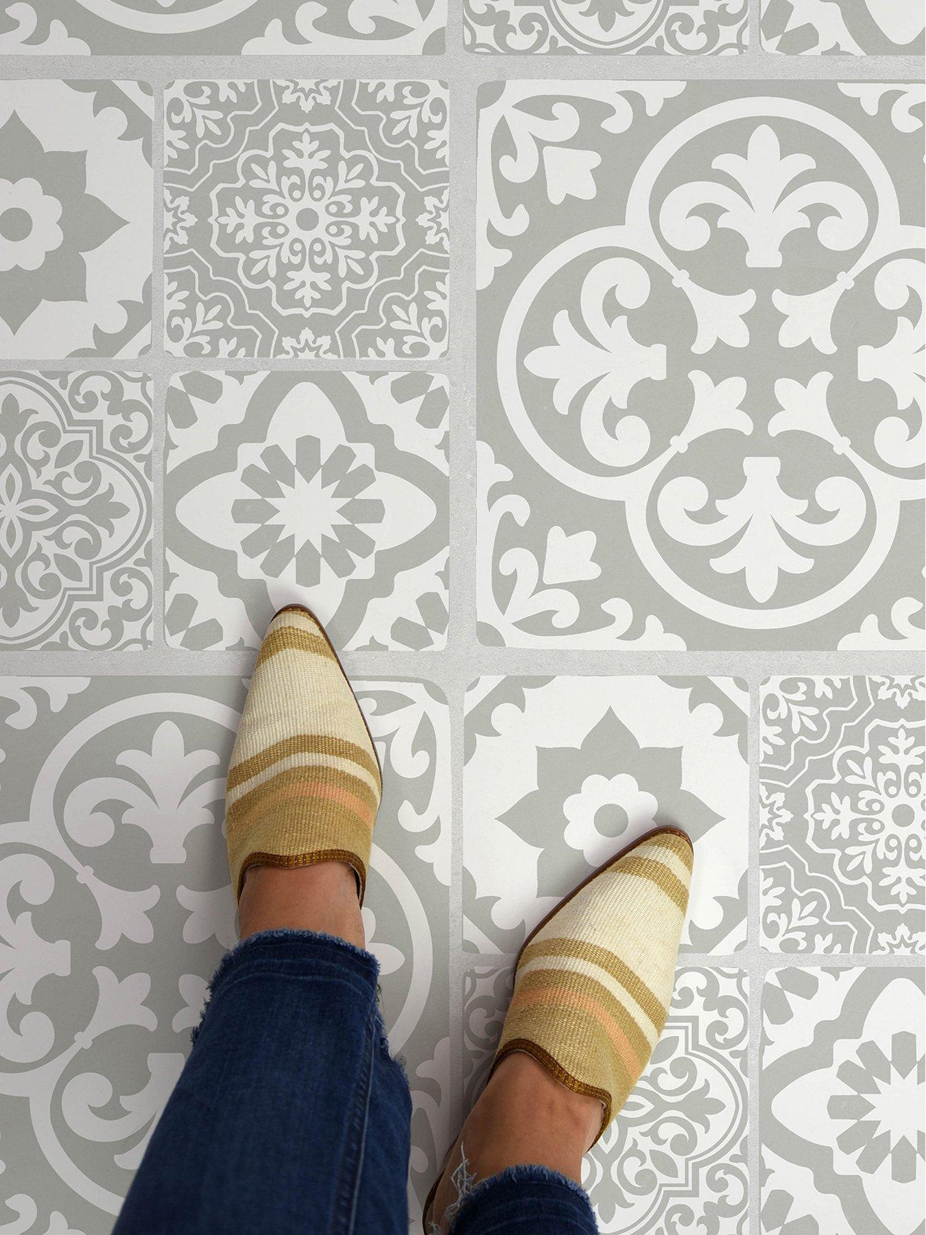  image of floor-pops-pack-of-6-valencia-grey-peel-amp-stick-floor-tiles