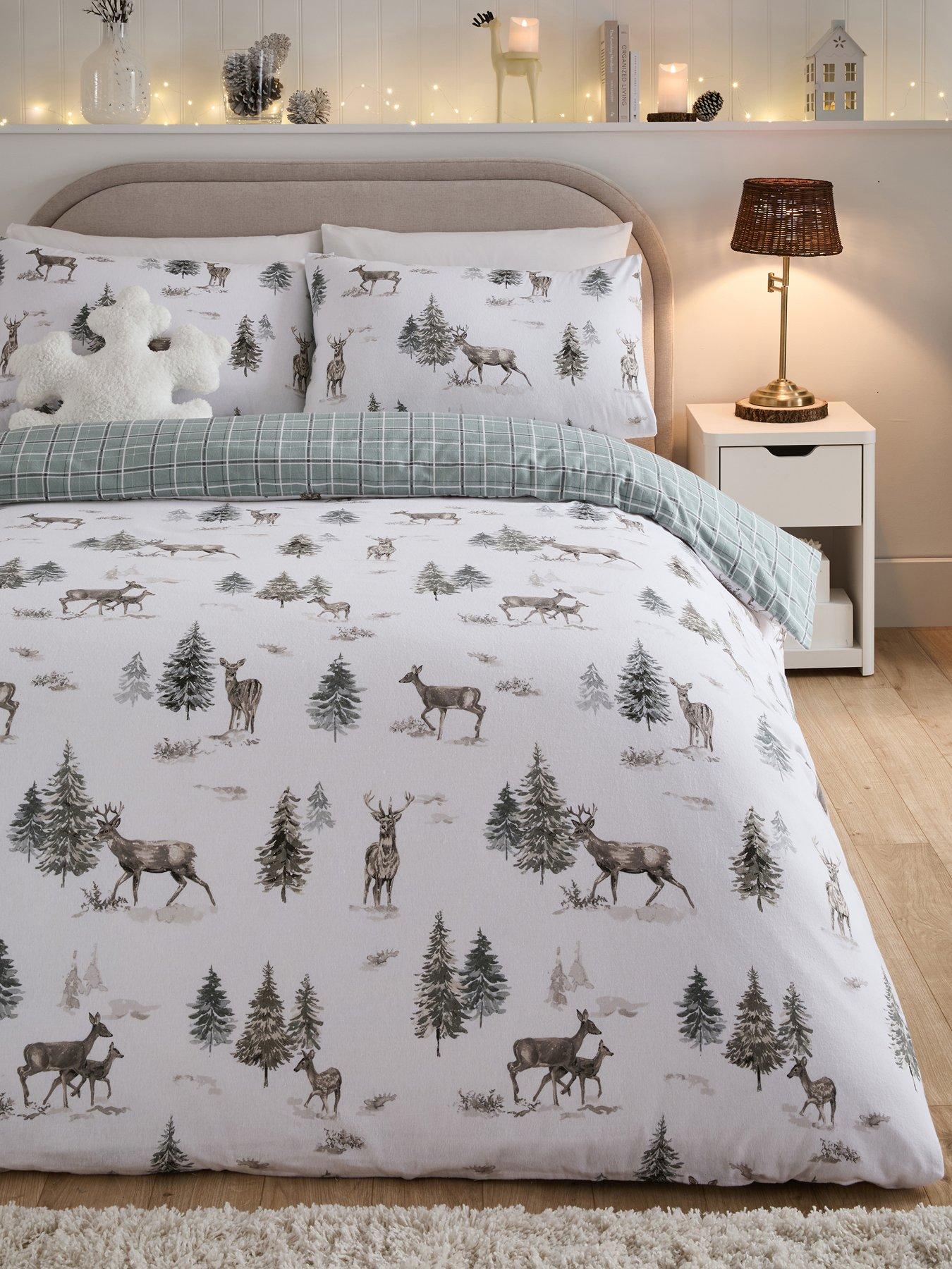 undefined Brushed Cotton Christmas Stag Print Duvet Cover Set