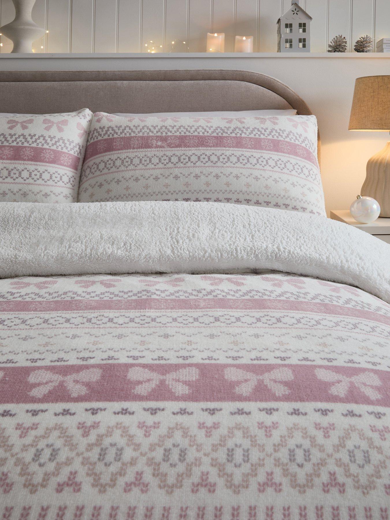  image of very-home-bow-fairisle-printed-fleece-duvetnbspcovernbspset
