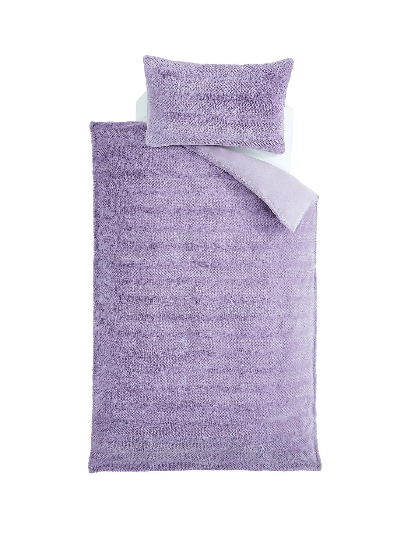  image of very-home-embossed-faux-fur-stripe-duvet-covernbspset-lilac
