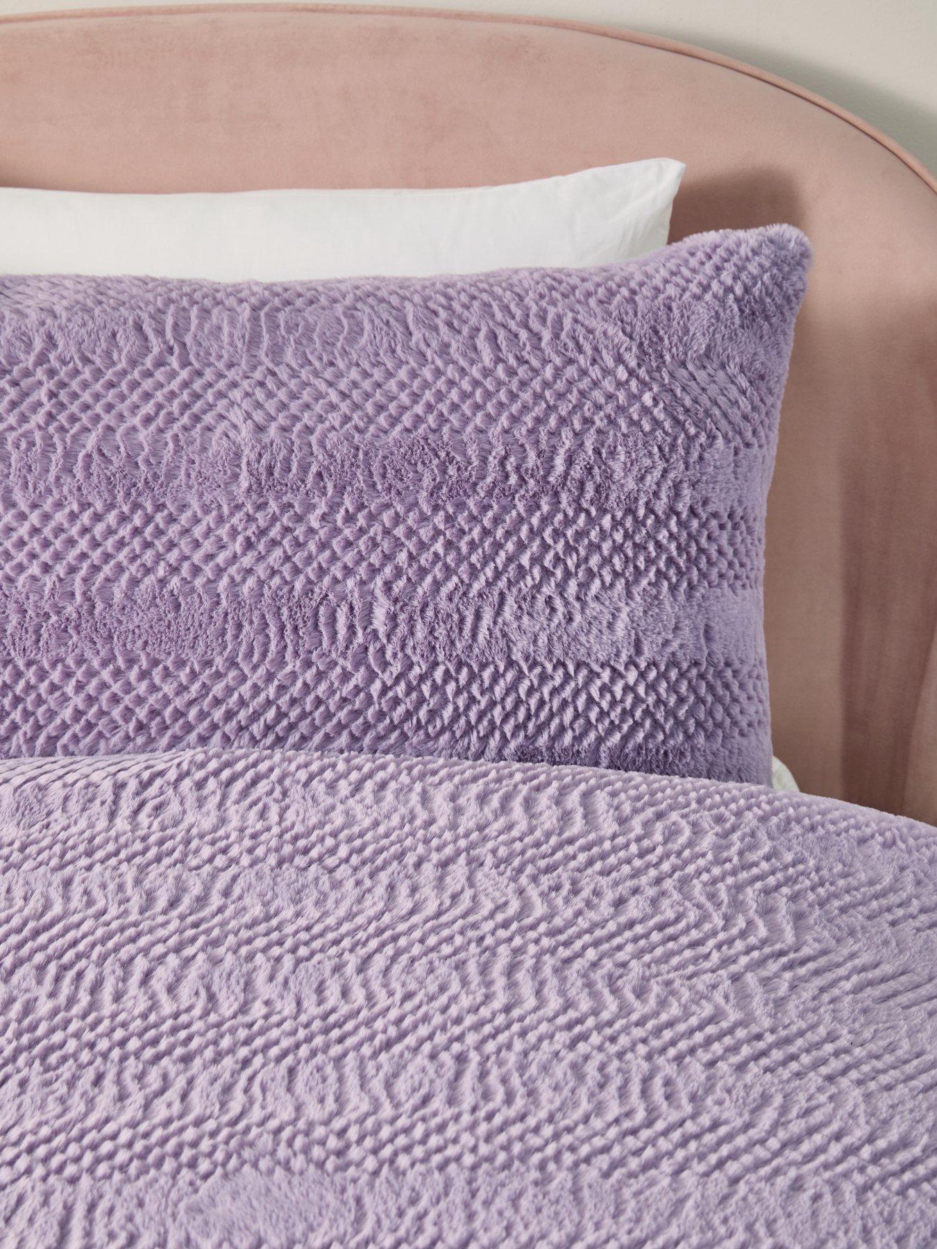  image of very-home-embossed-faux-fur-stripe-duvet-covernbspset-lilac