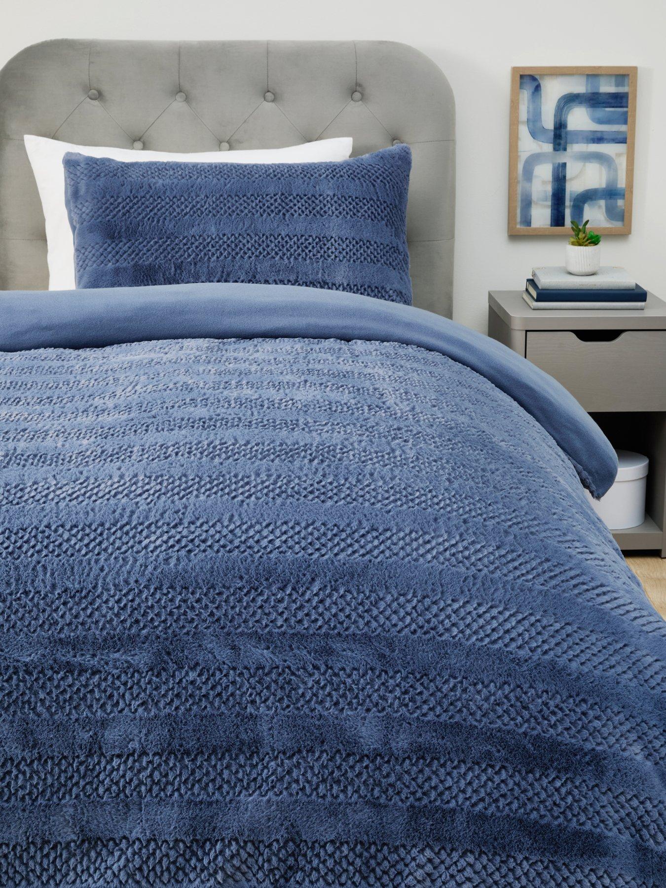 Image 1 of 5 of Very Home Embossed Faux Fur Stripe Duvet Cover&nbsp;Set - Navy