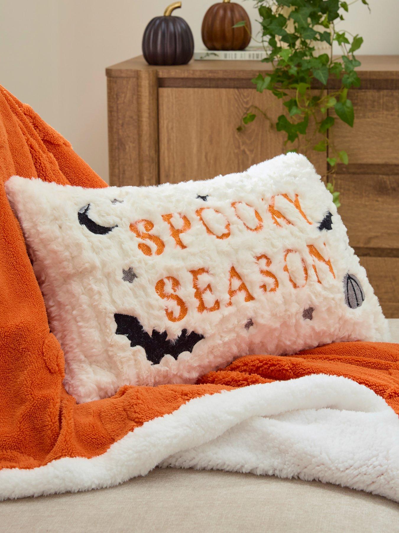 undefined Hallloween Embroidered Faux Fur Cushion