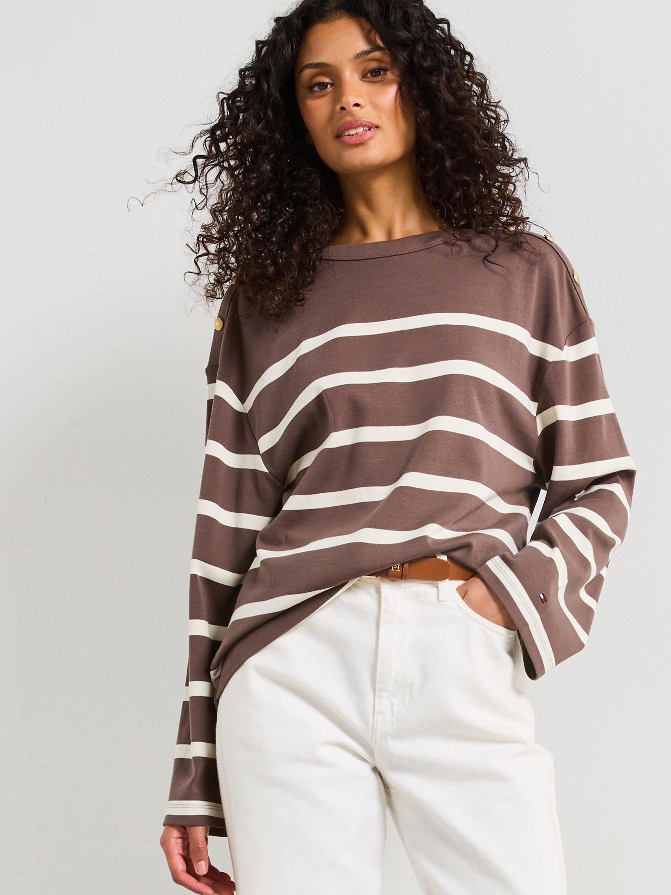 undefined Boat Neck Long Sleeve Top - Brown