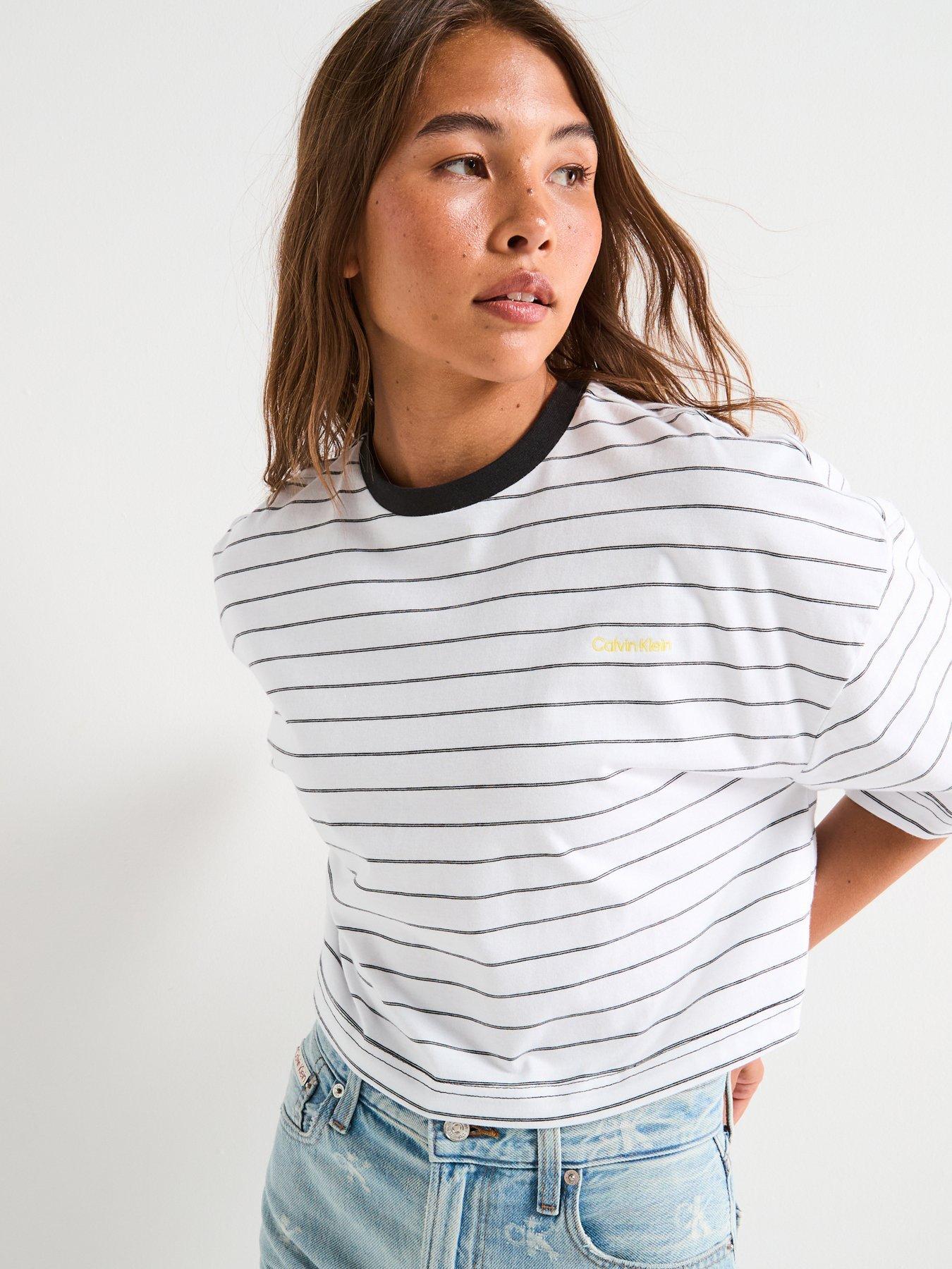 Calvin Klein Jeans Cropped Stripe Boxy Tee - White