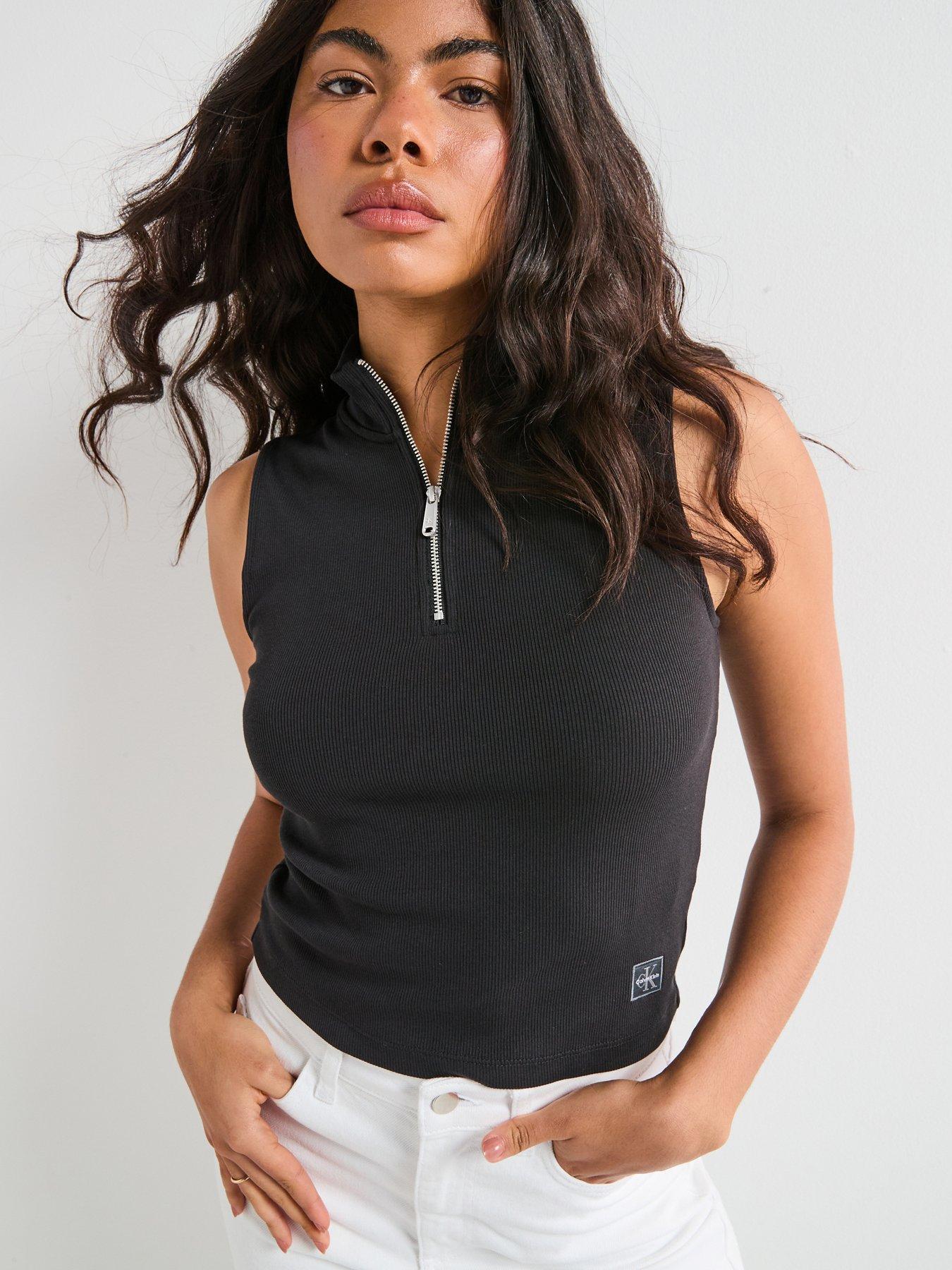 undefined Sleeveless Quarter Zip Top - Black