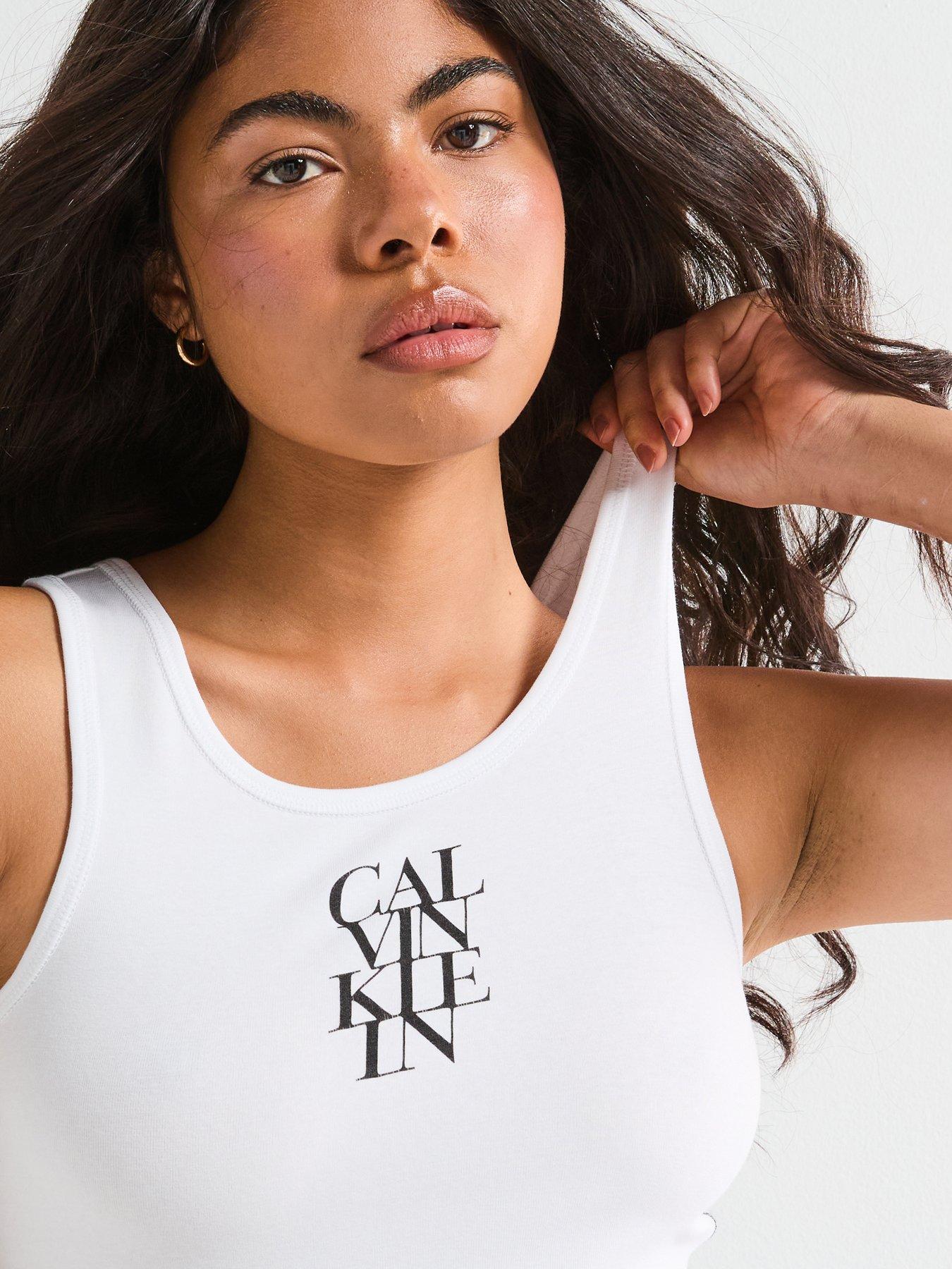  image of calvin-klein-jeans-sleeveless-cotton-rib-tank-white