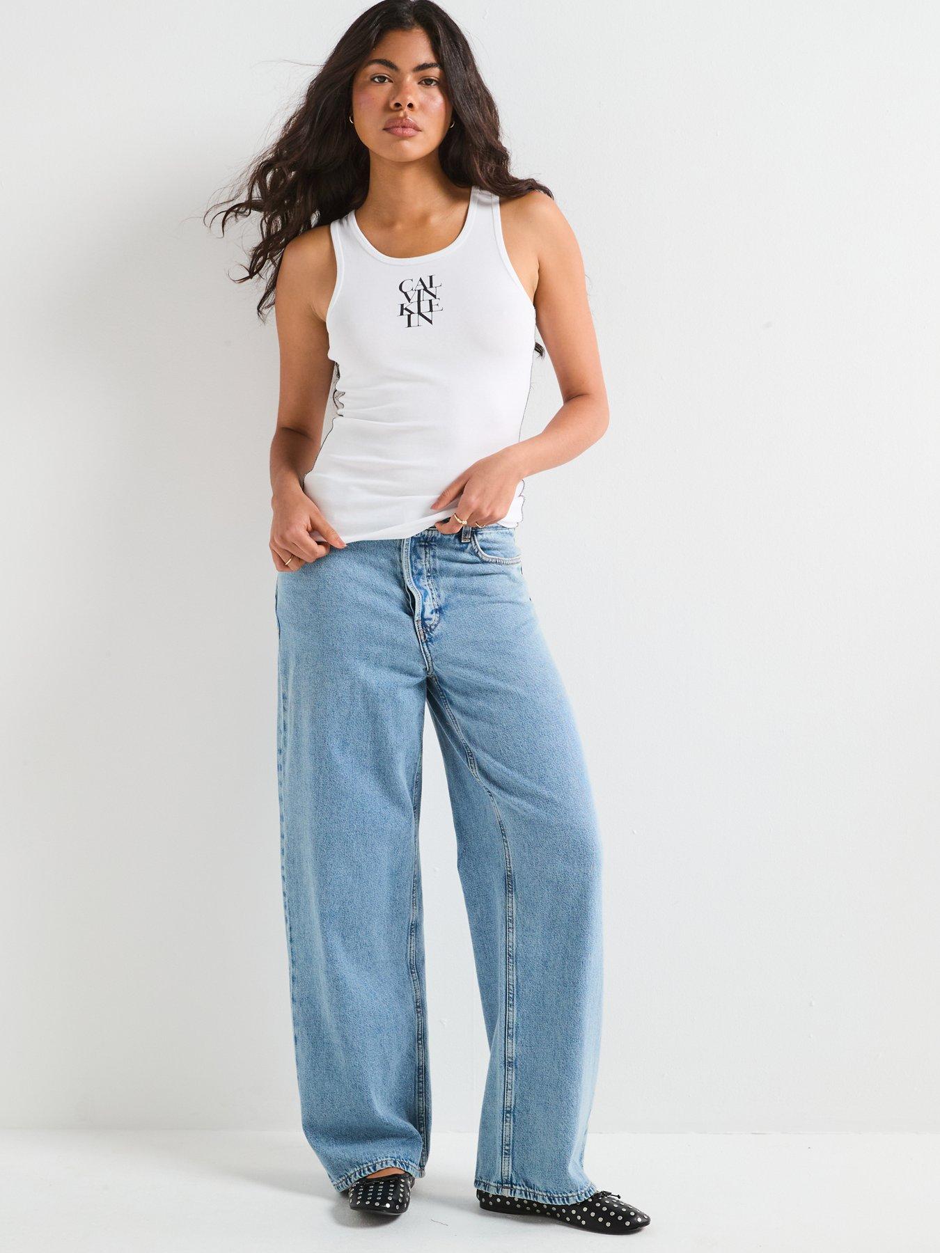 Image 5 of 6 of Calvin Klein Jeans Sleeveless Cotton Rib Tank - White