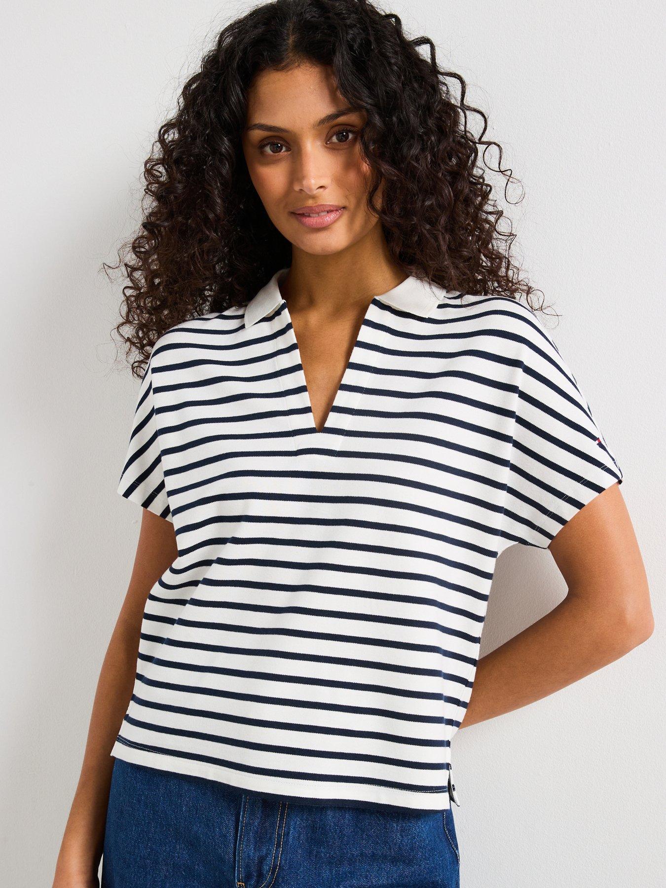 undefined Short Sleeve Striped Polo T-Shirt - White