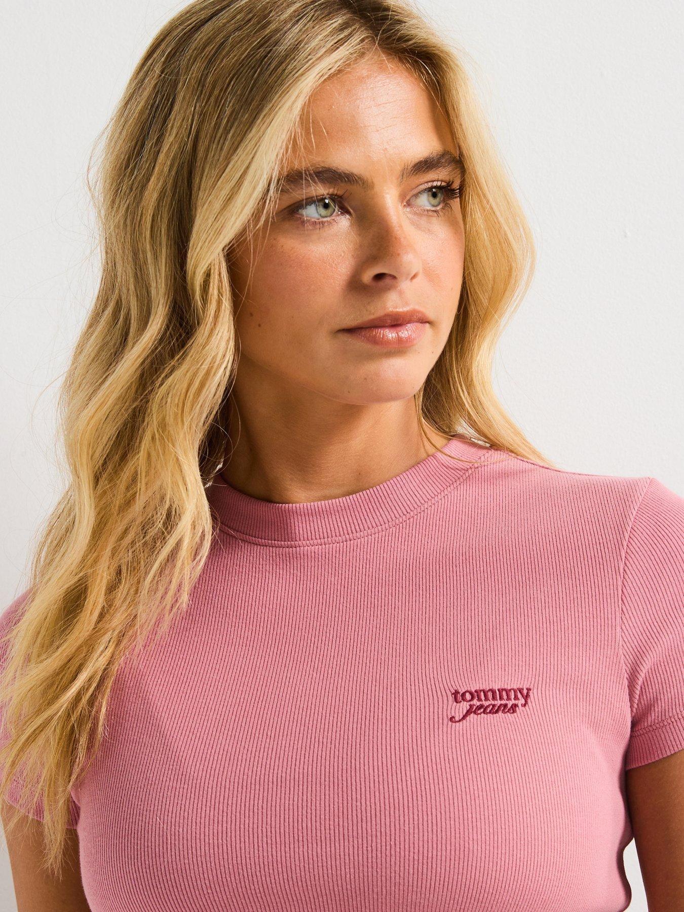 Image 4 of 6 of Tommy Jeans Slim Script T-Shirt - Pink