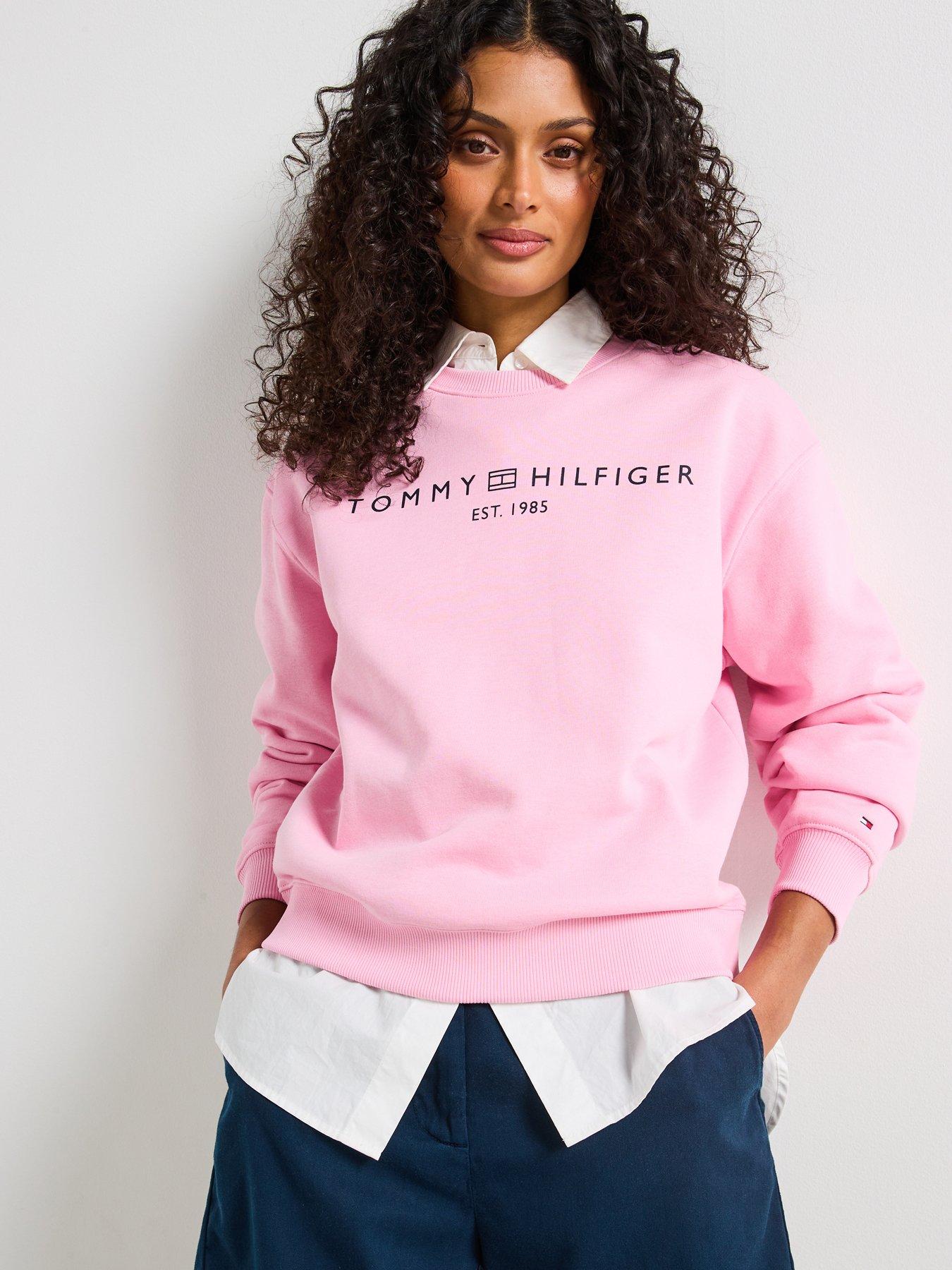 Tommy Hilfiger Logo Crew Neck Fleece Sweatshirt - Pink