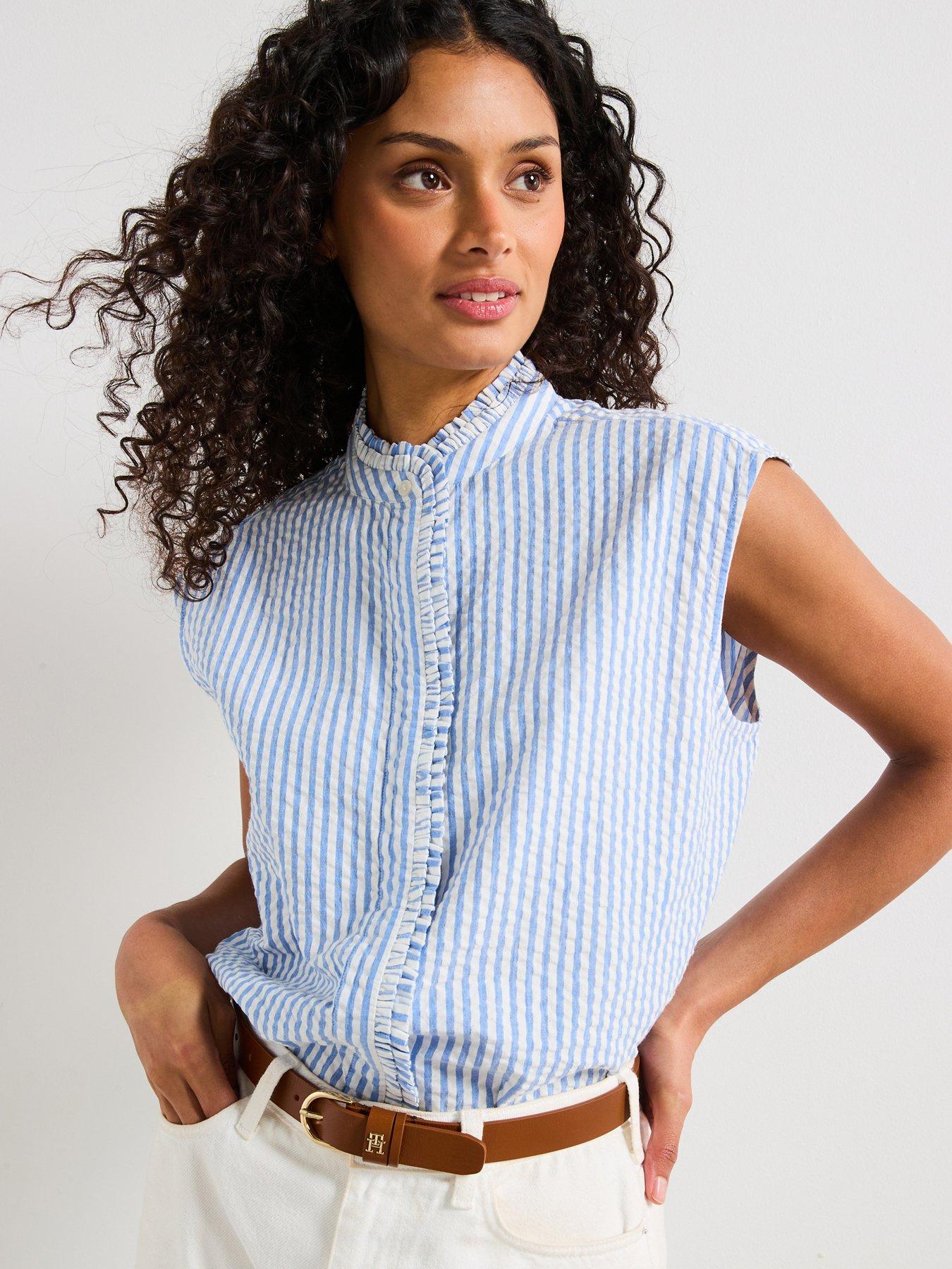 tommy-hilfiger-seersucker-sleeveless-ruffle-shirt-blue