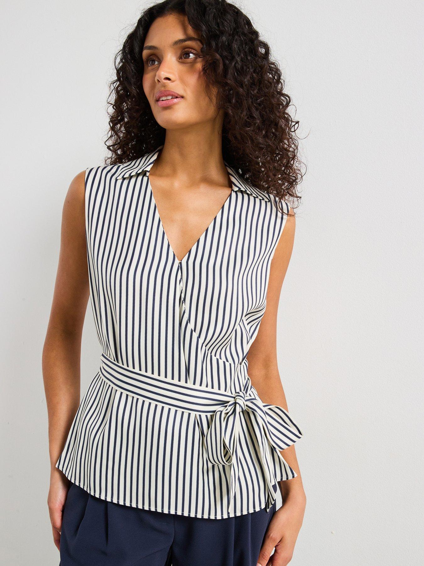 tommy-hilfiger-slim-fit-striped-wrap-top-navy