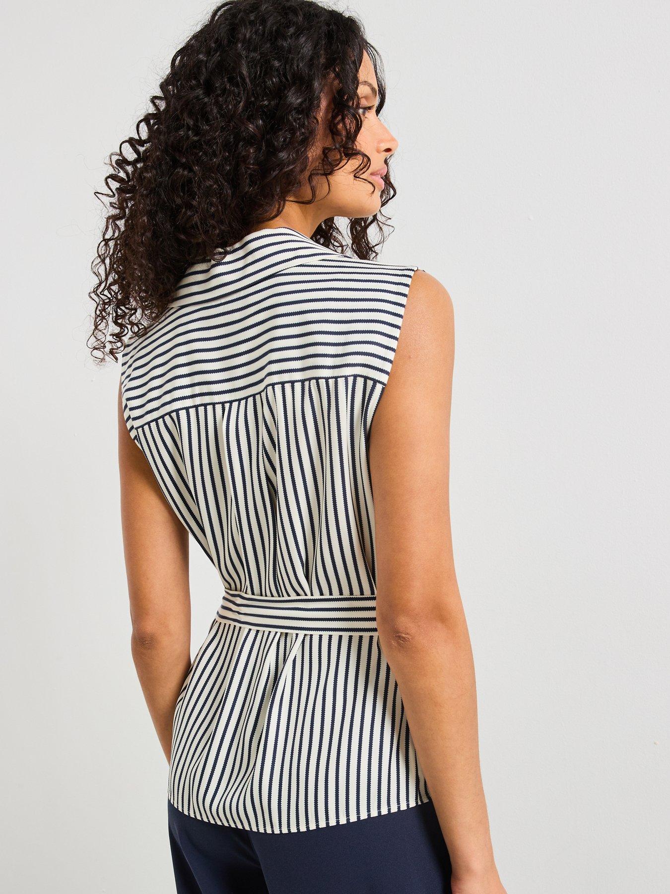 Image 2 of 6 of Tommy Hilfiger Slim Fit Striped Wrap Top - Navy